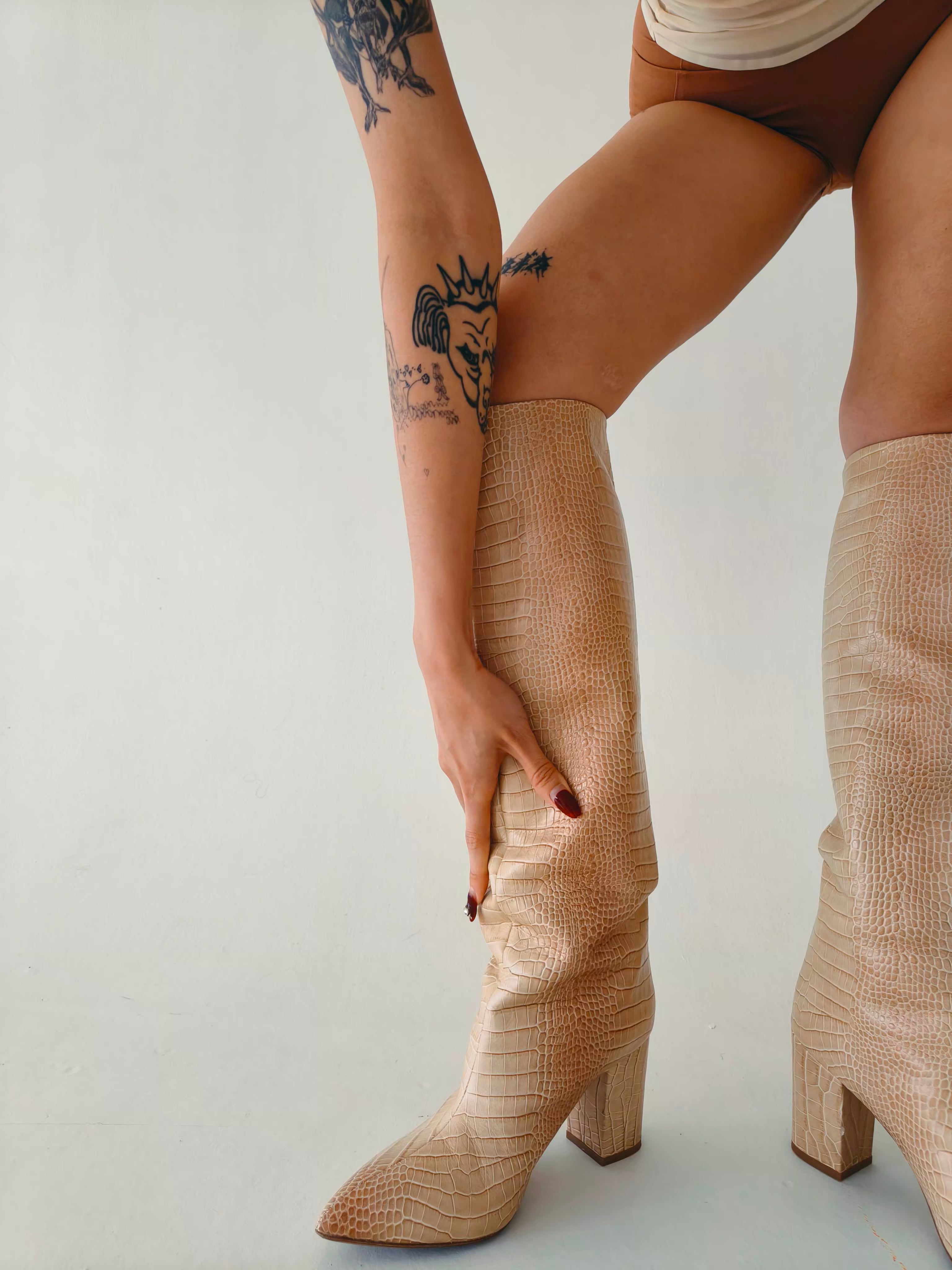 Beige Knee-High Boots