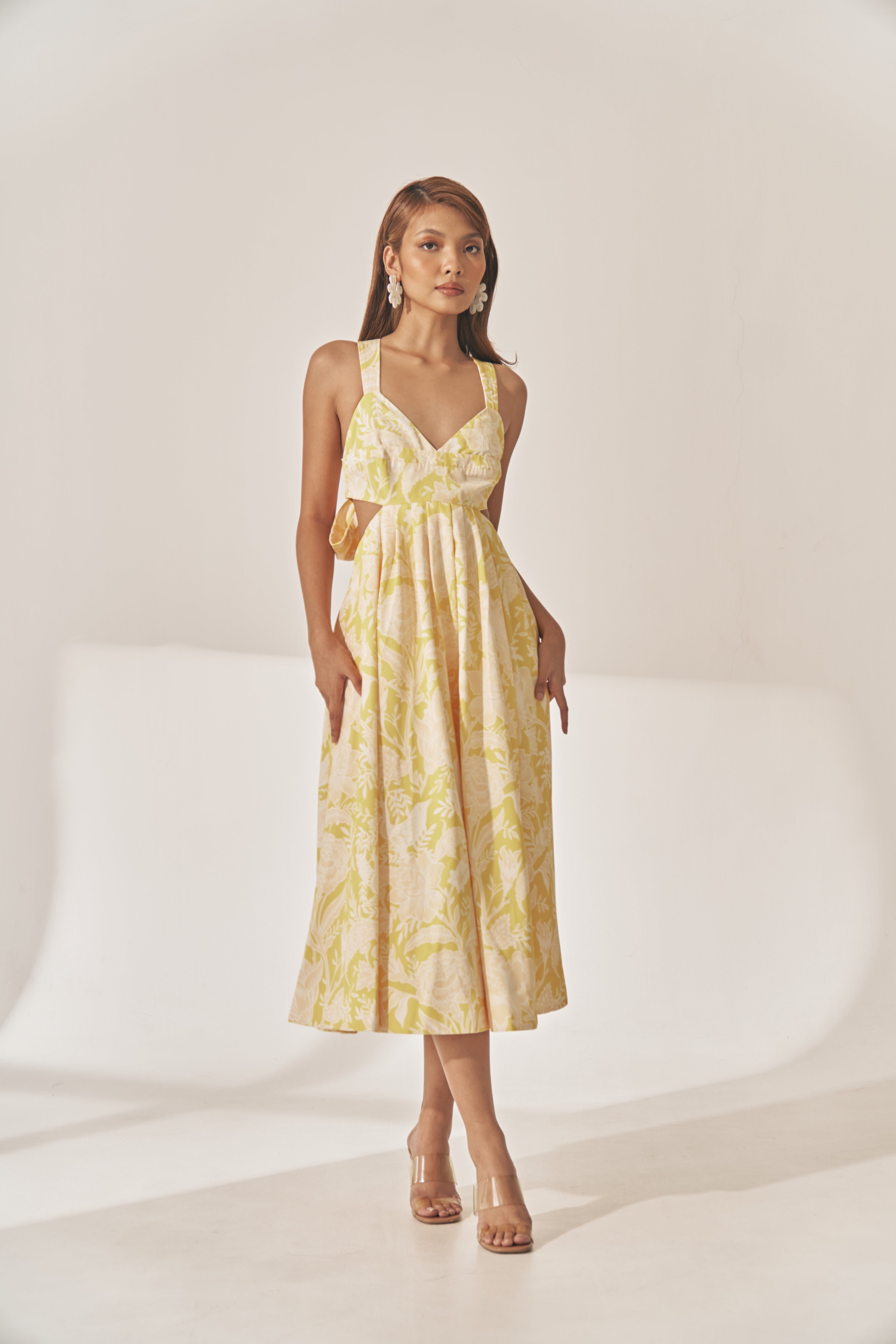 Yellow Floral Midi Dress