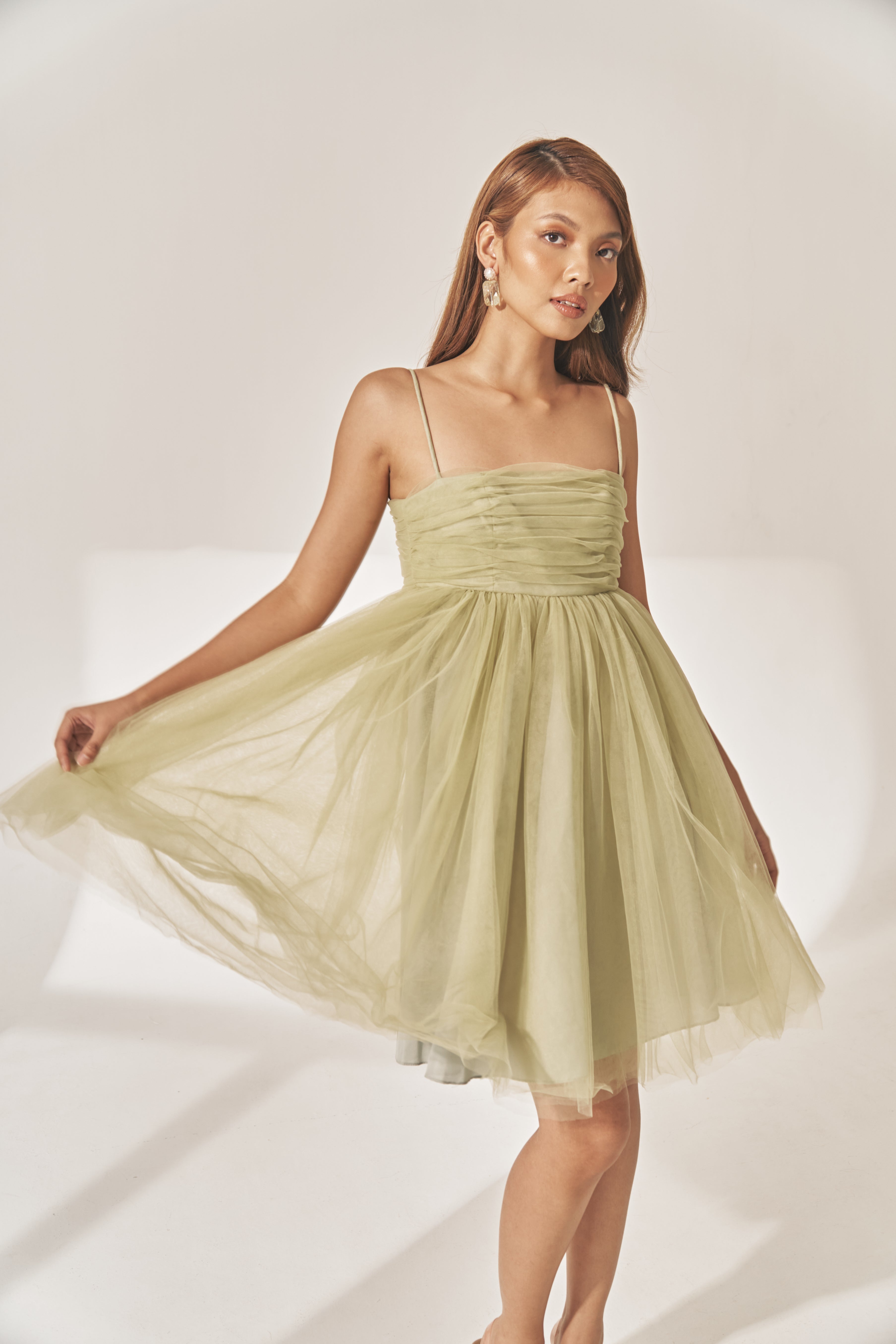 Sage Green Tulle Babydoll Dress