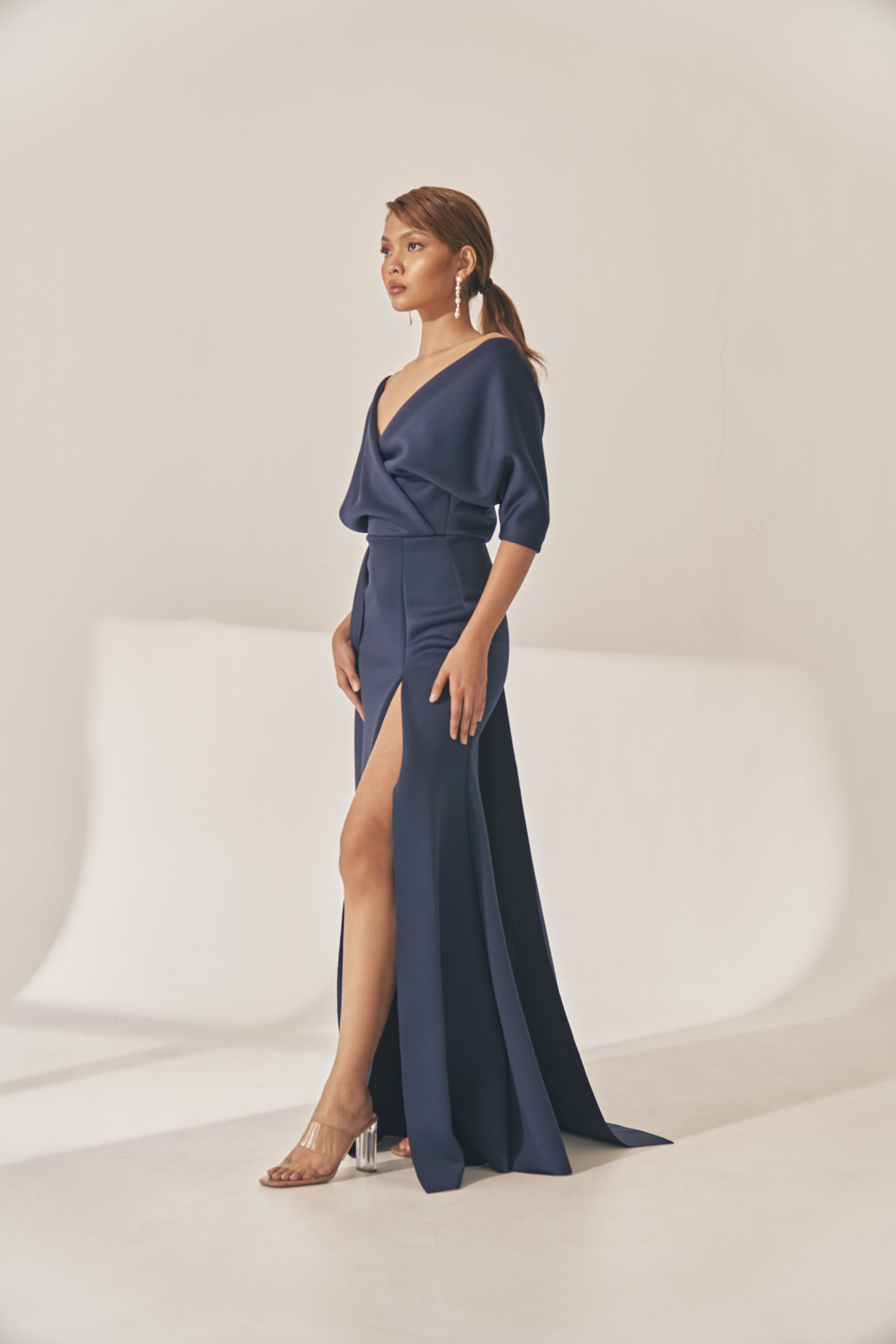 Navy Off Shoulder Gown