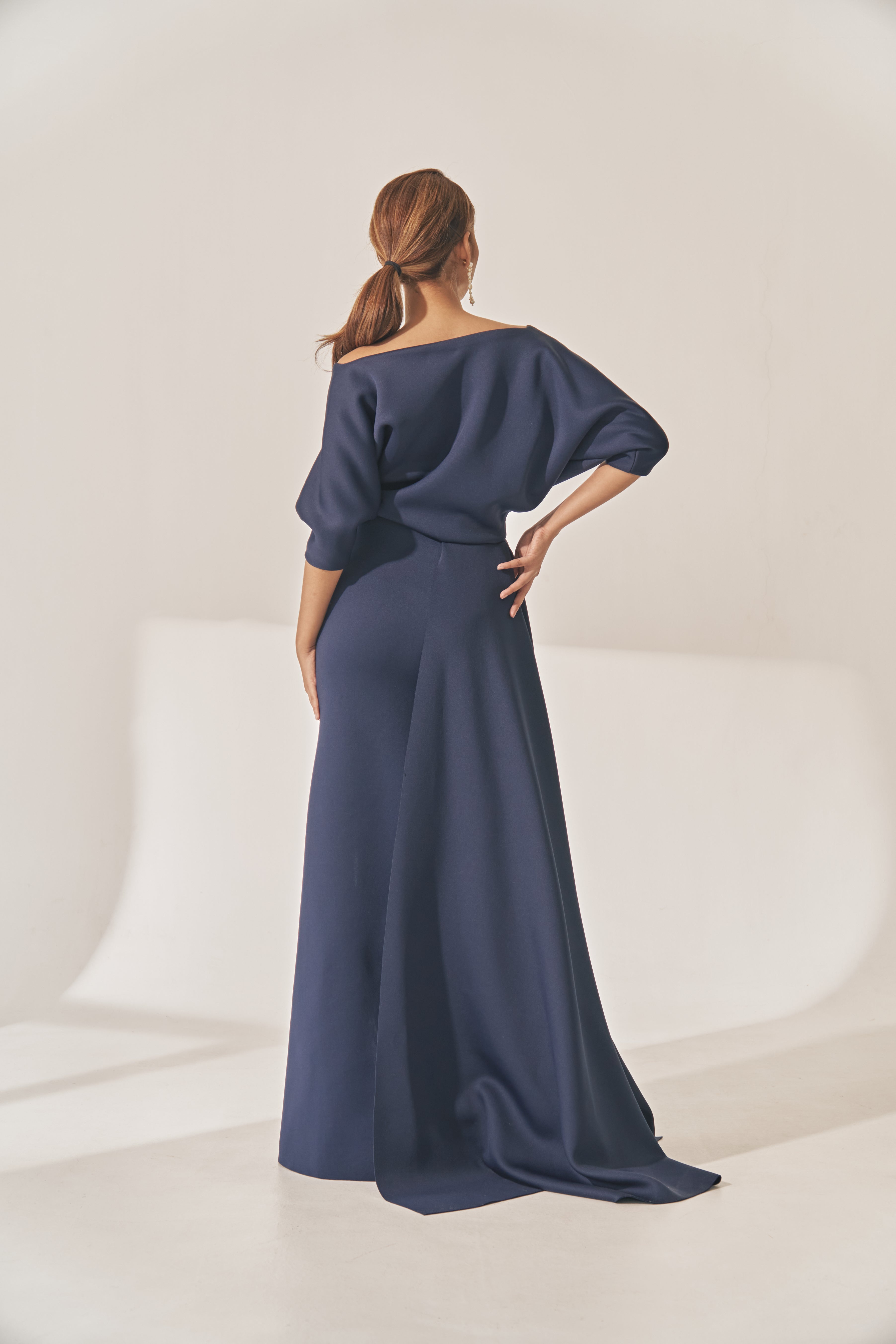 Navy Off Shoulder Gown