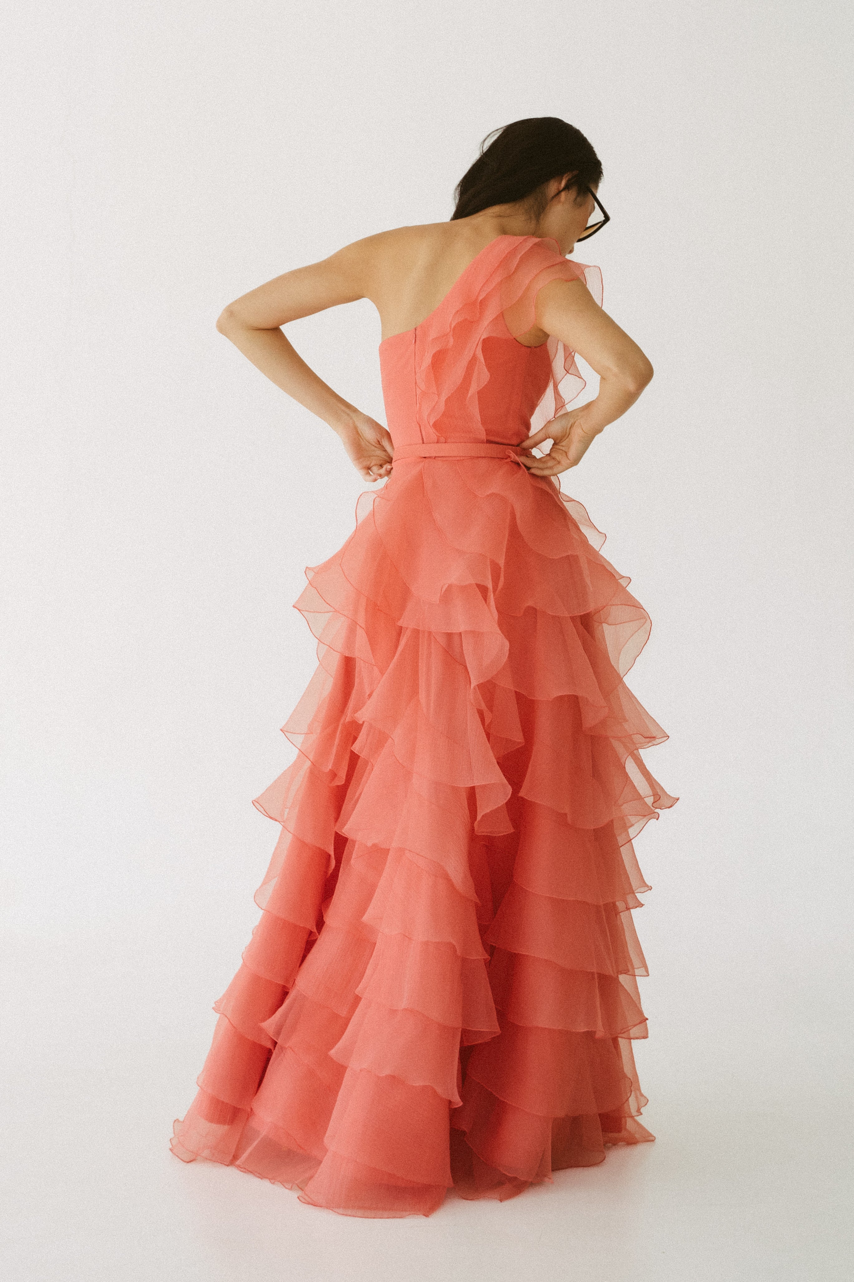 Ruffled One Shoulder Gown