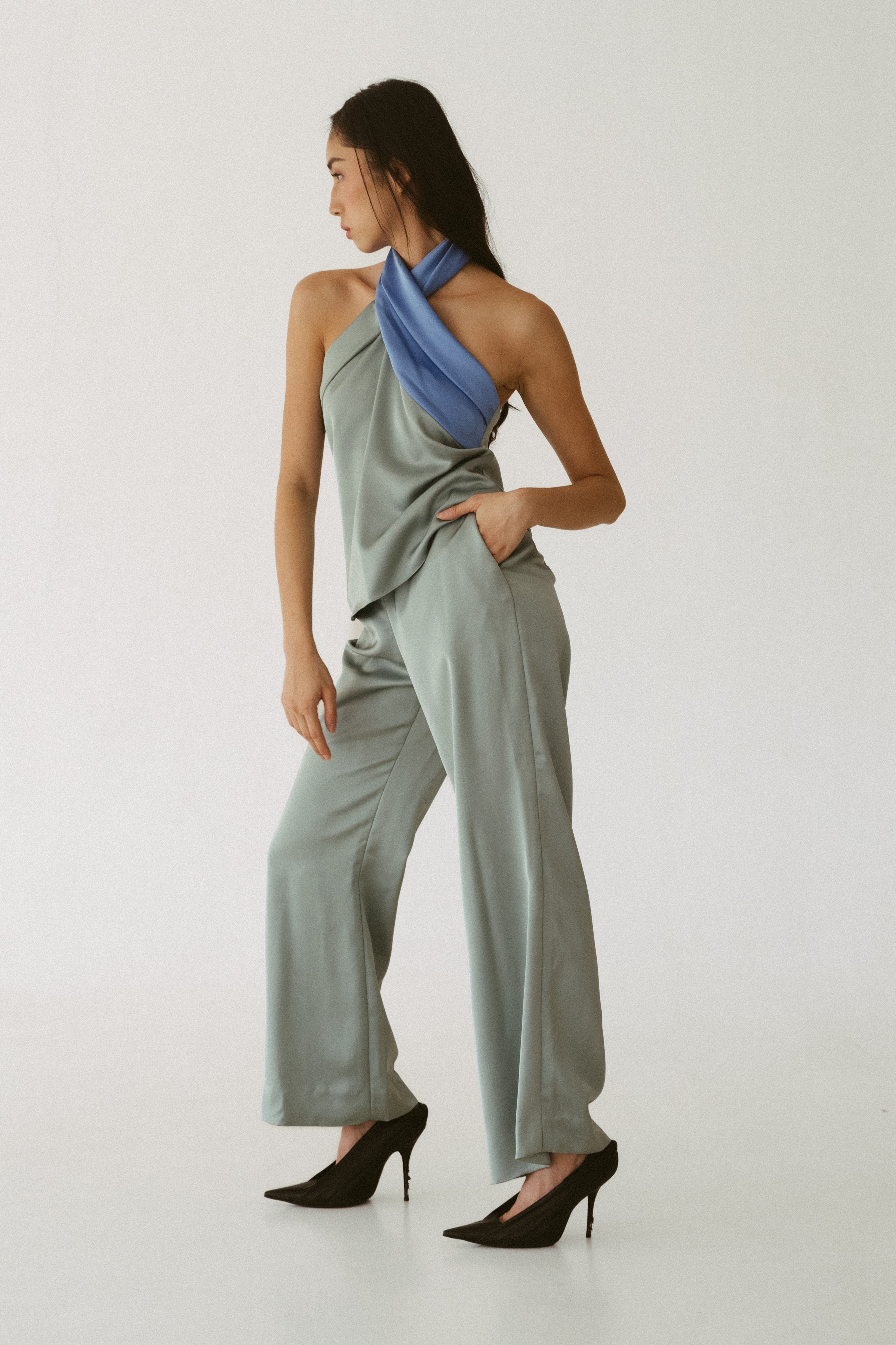 Silk Halter Top and Pants Set