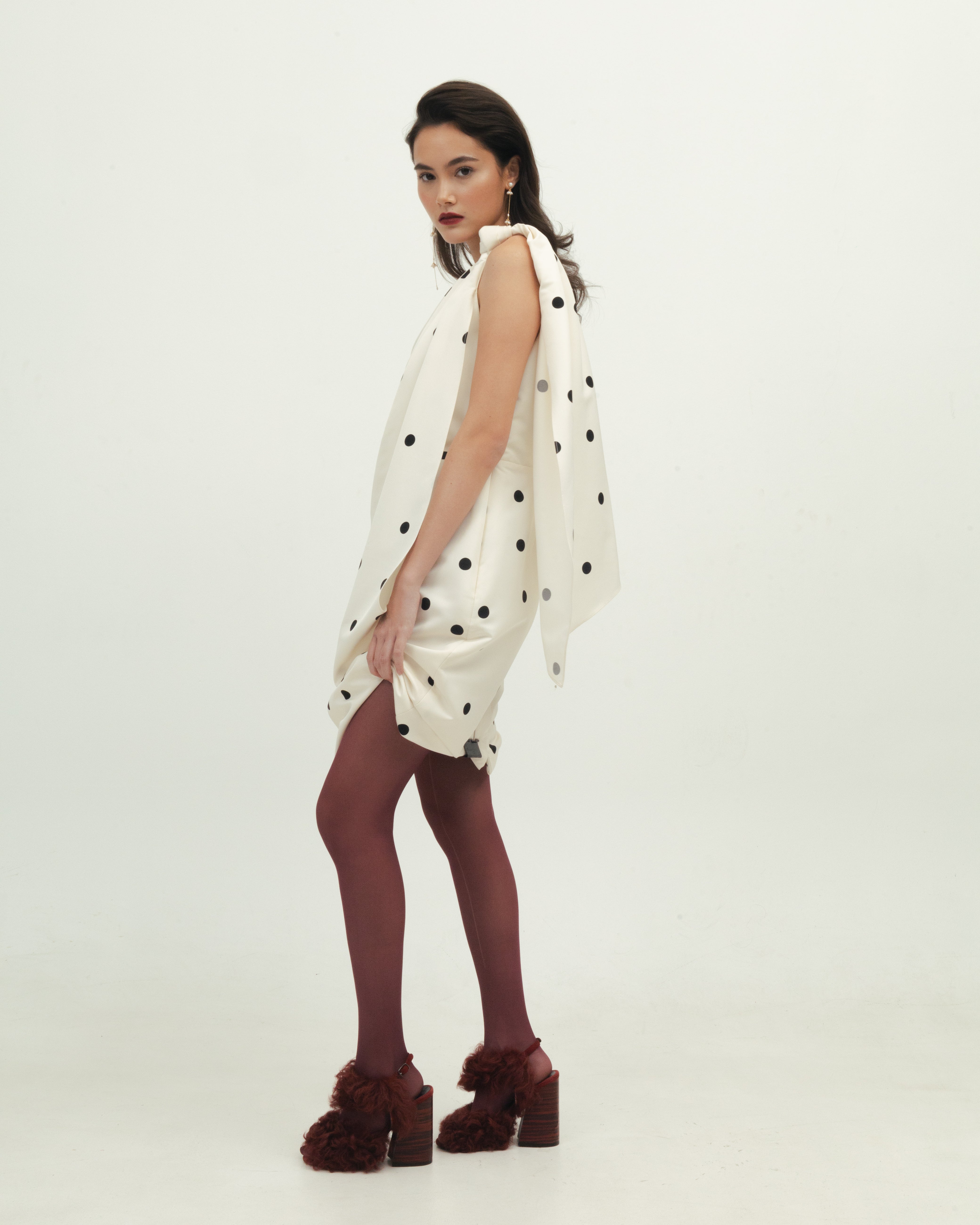 White Polka Dot One Shoulder Dress