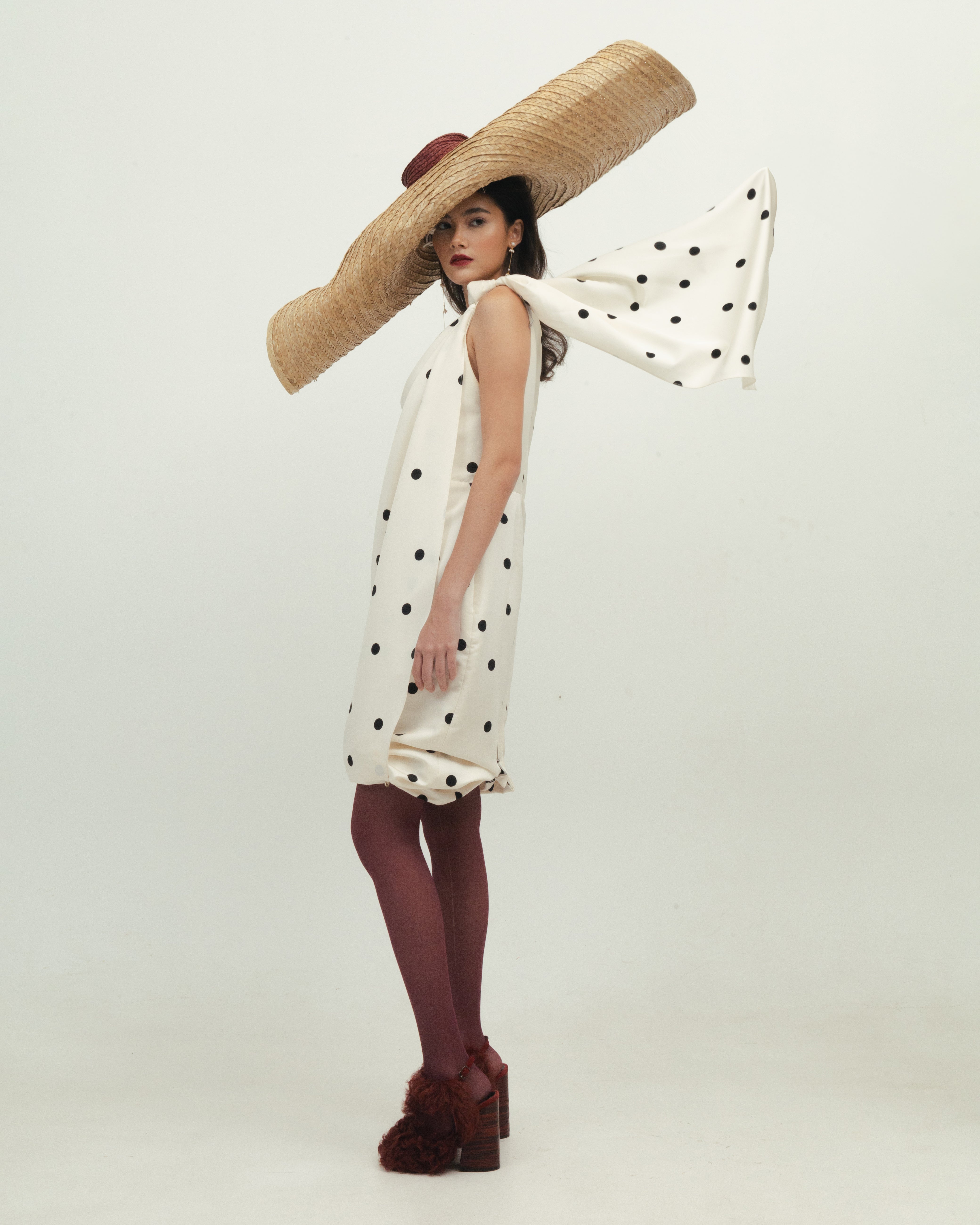 White Polka Dot One Shoulder Dress