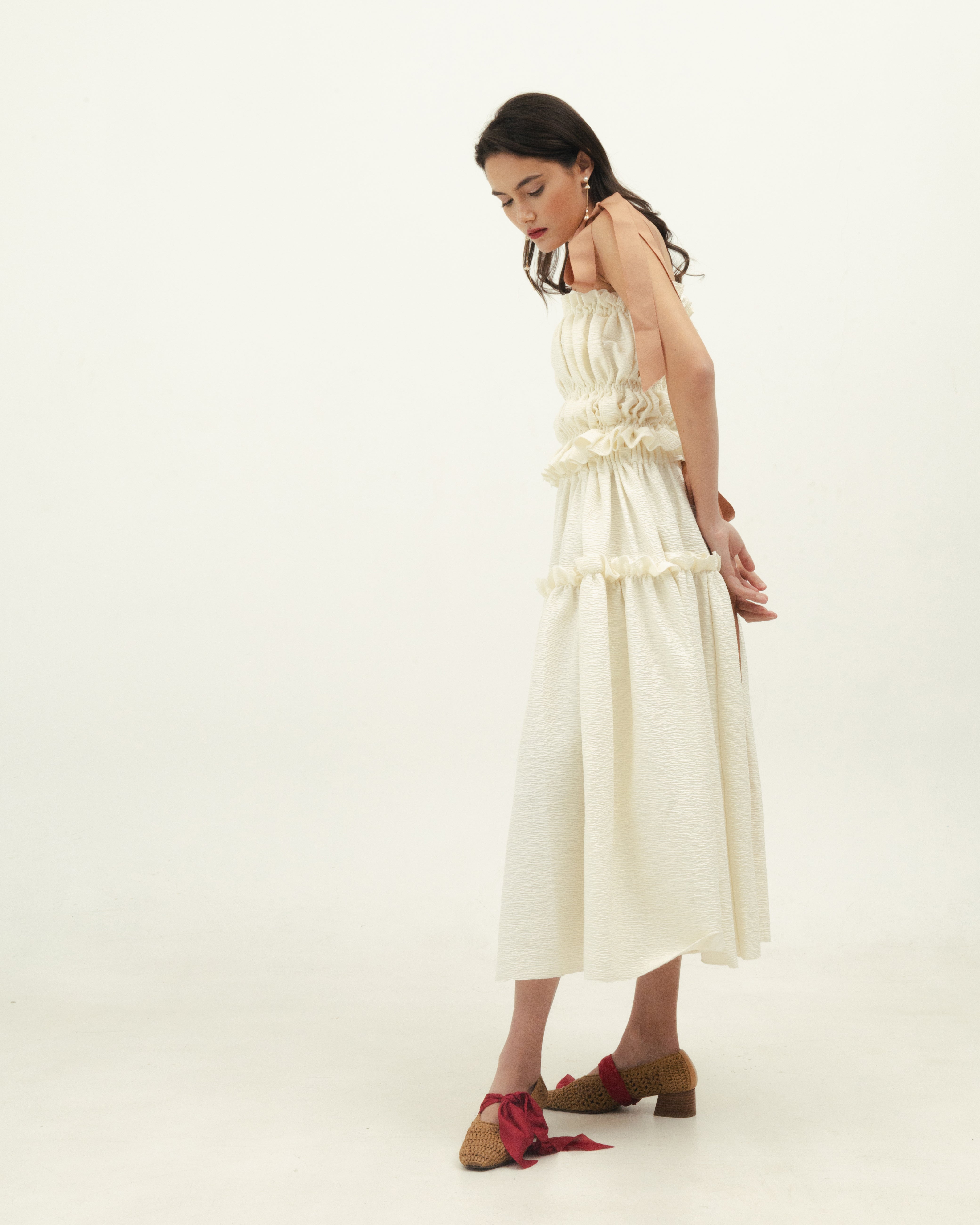 Cream Ruffle Top and Skirt Set