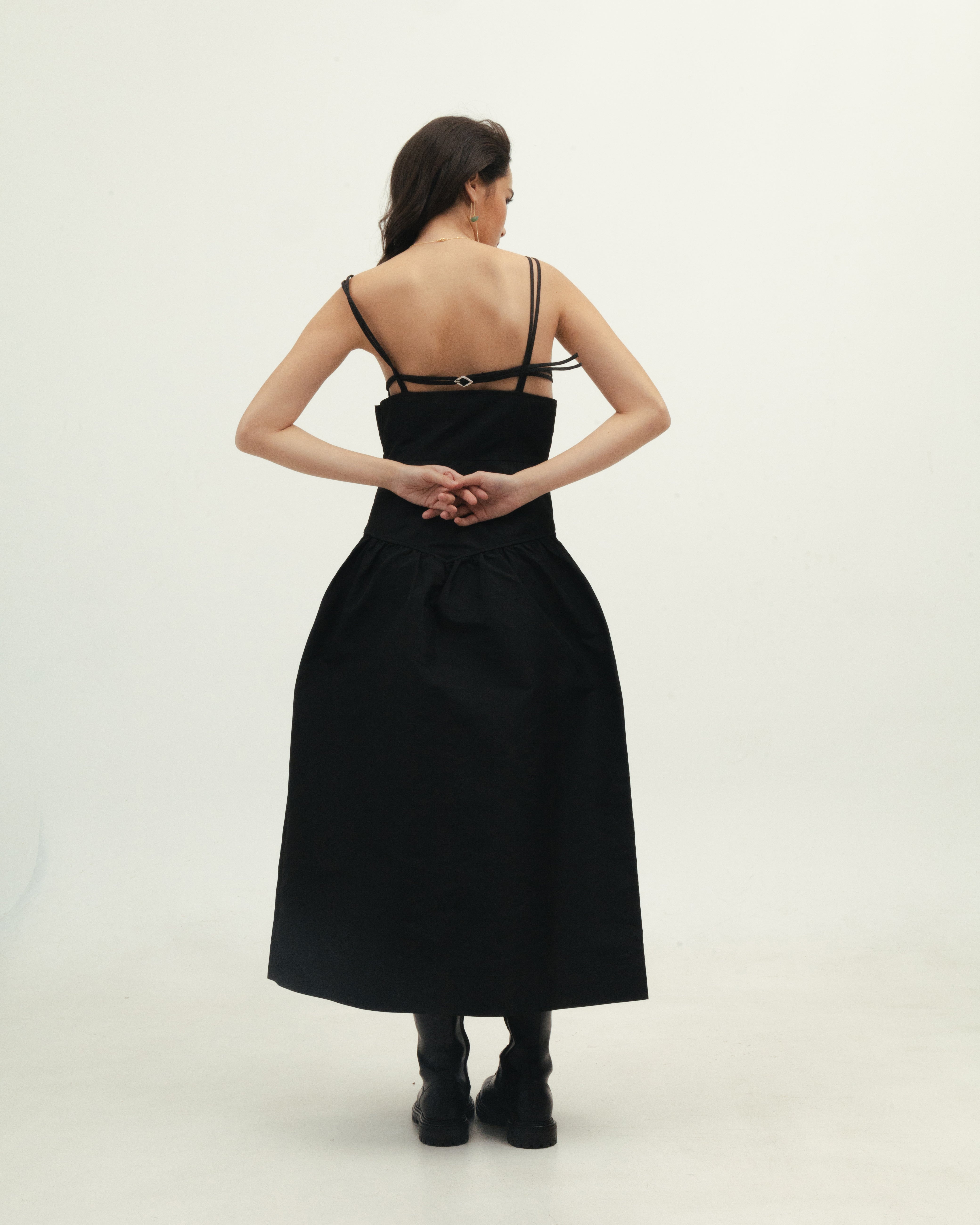 Black Strapped Taffeta Dress