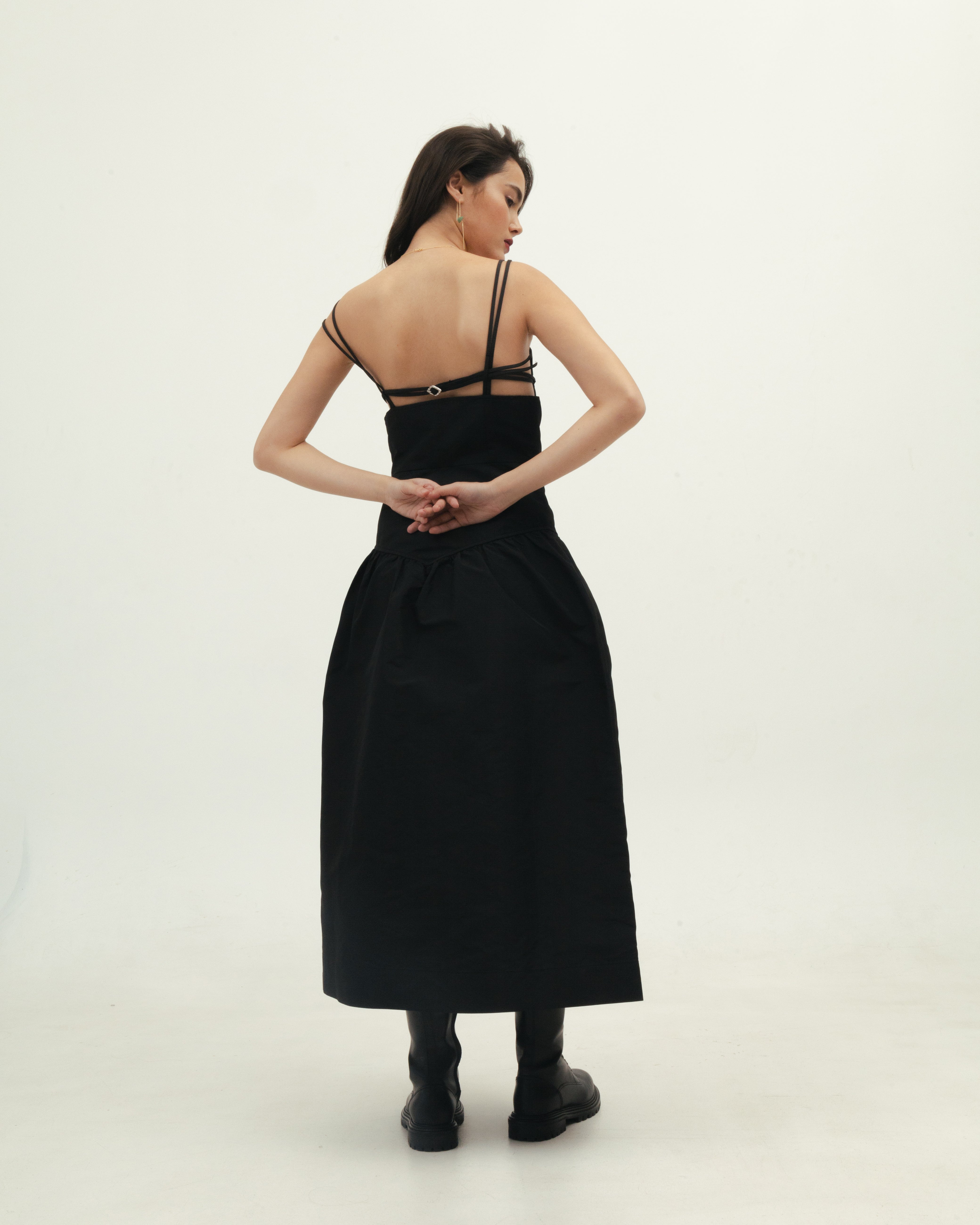 Black Strapped Taffeta Dress