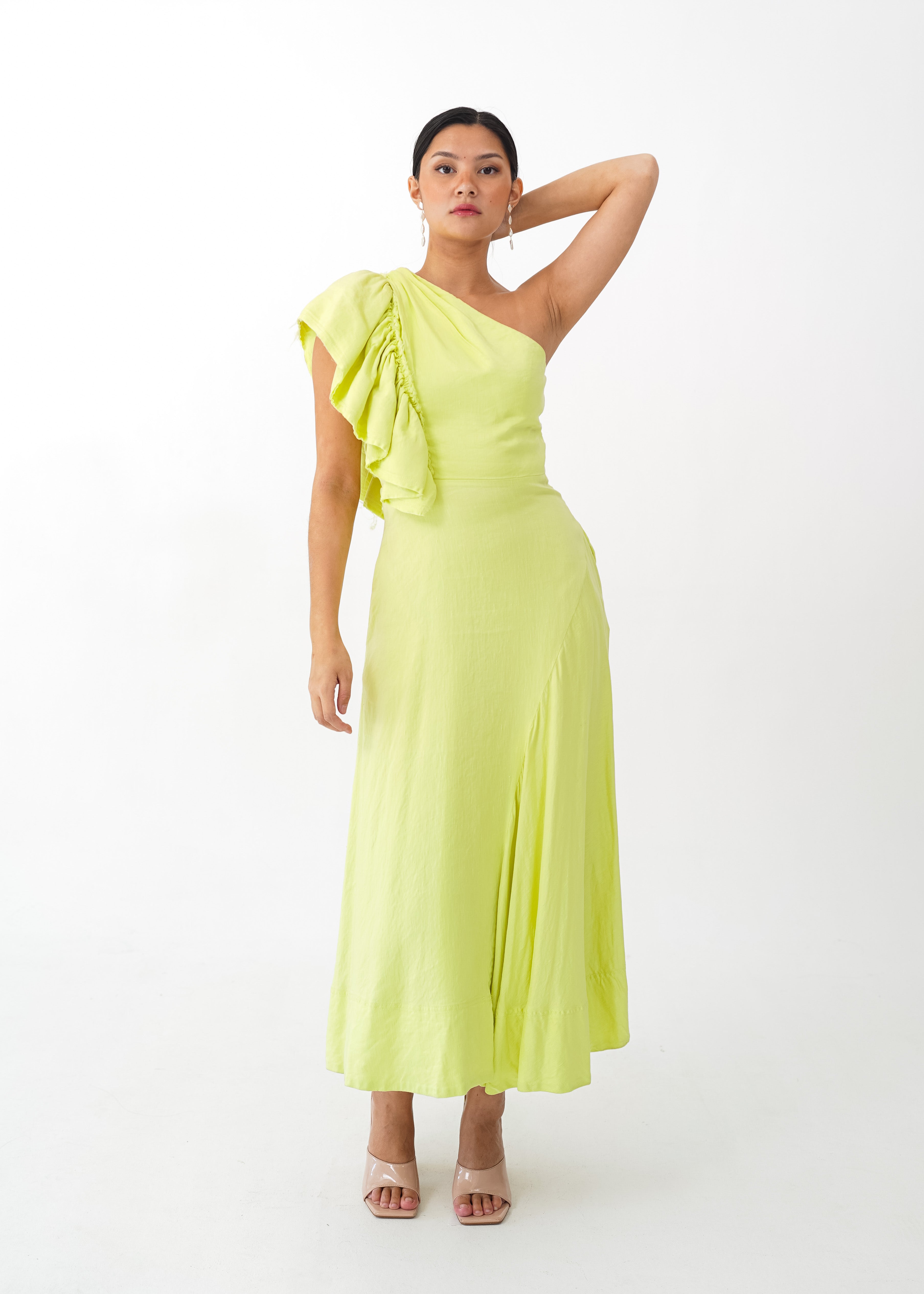 Asymmetrical Ruffle Sleeve Dress