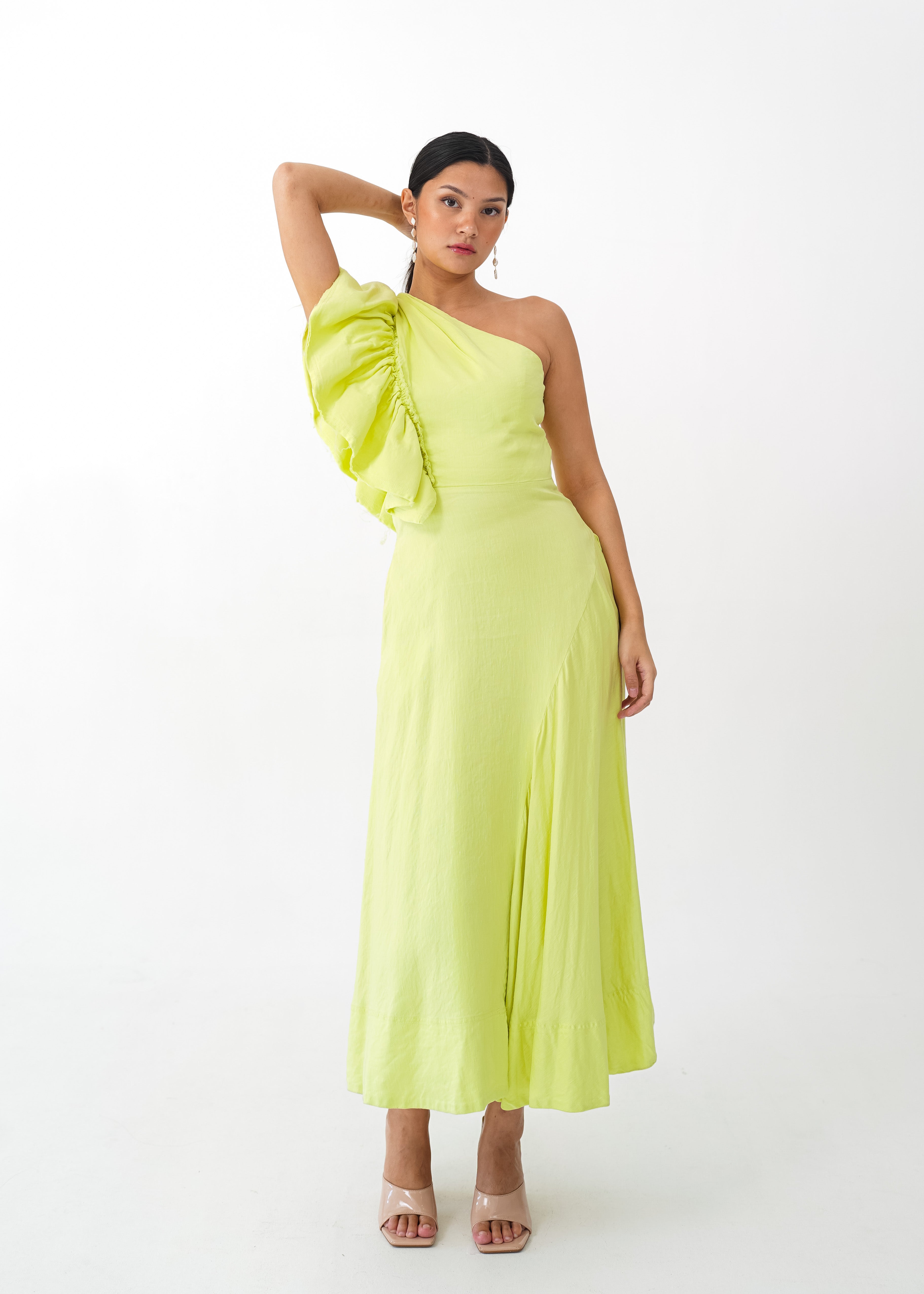Asymmetrical Ruffle Sleeve Dress