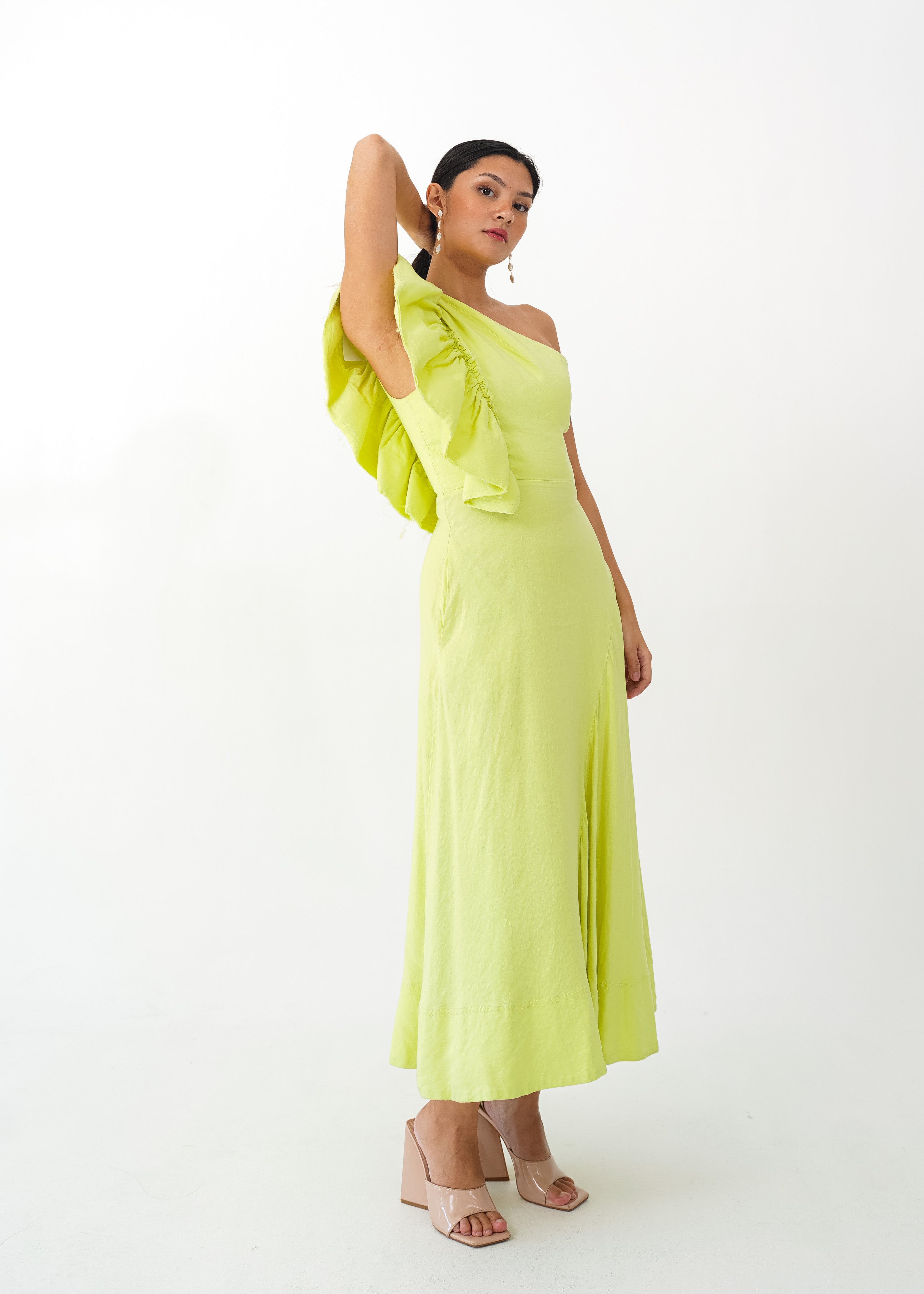 Asymmetrical Ruffle Sleeve Dress