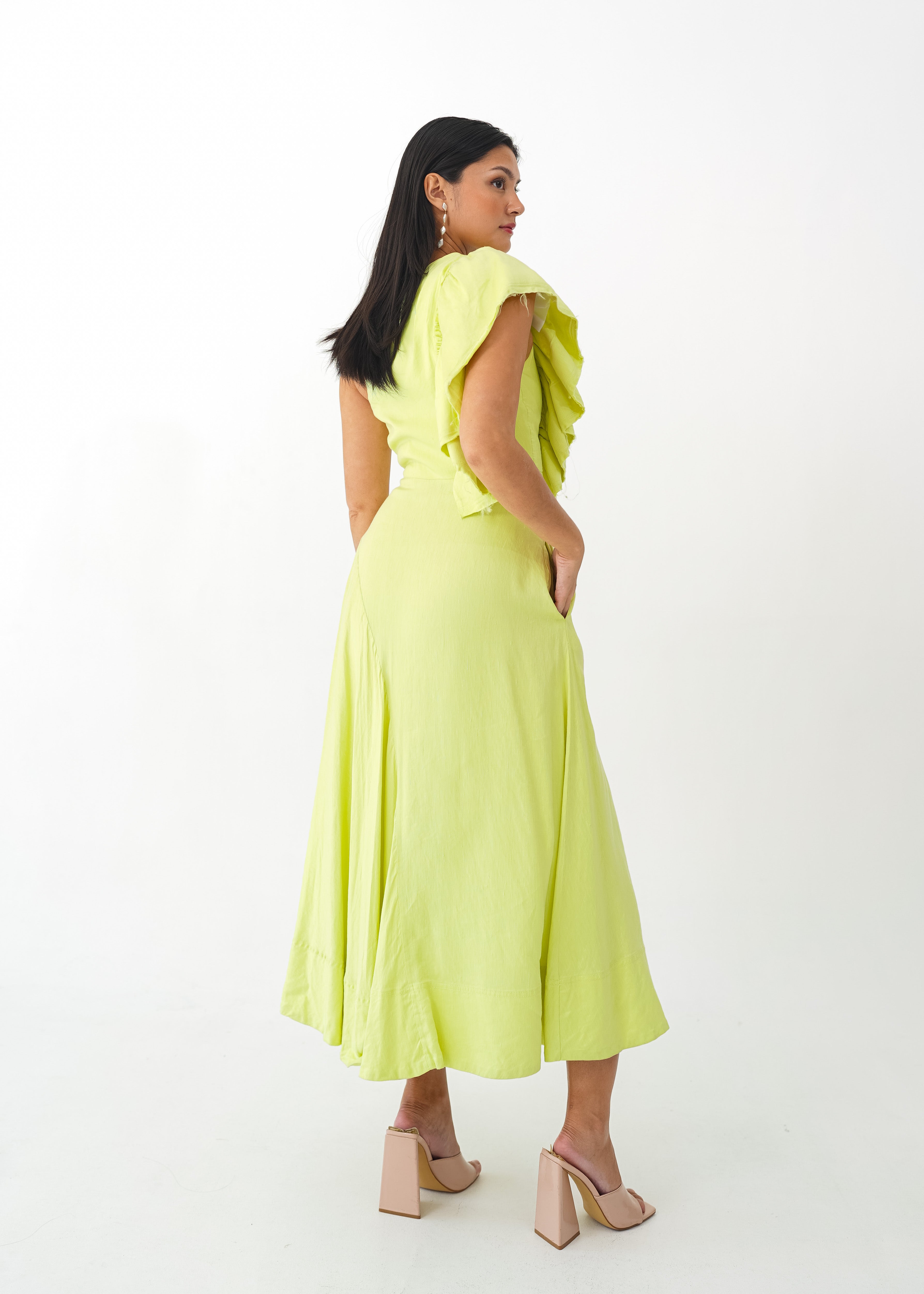 Asymmetrical Ruffle Sleeve Dress