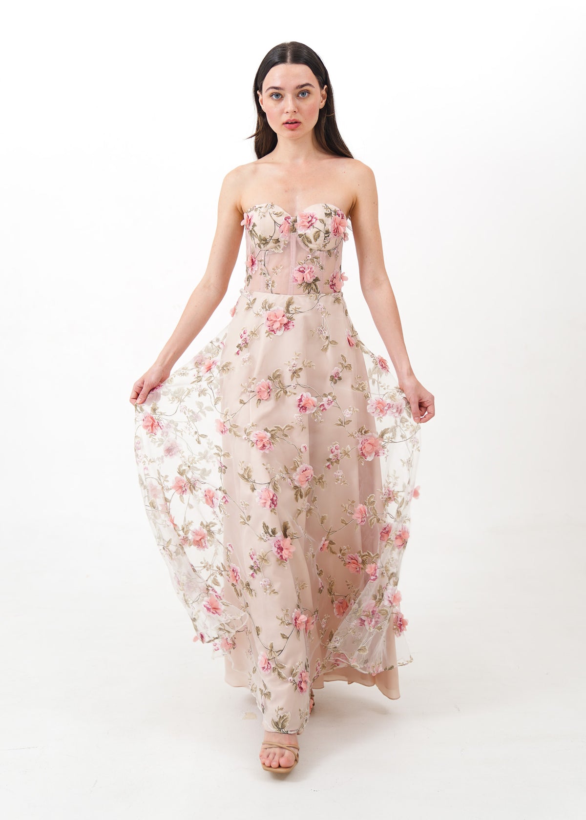 Blush Pink Maxi Gown with Hand-Embroidered Dupatta – Formal & Wedding Wear main image 1