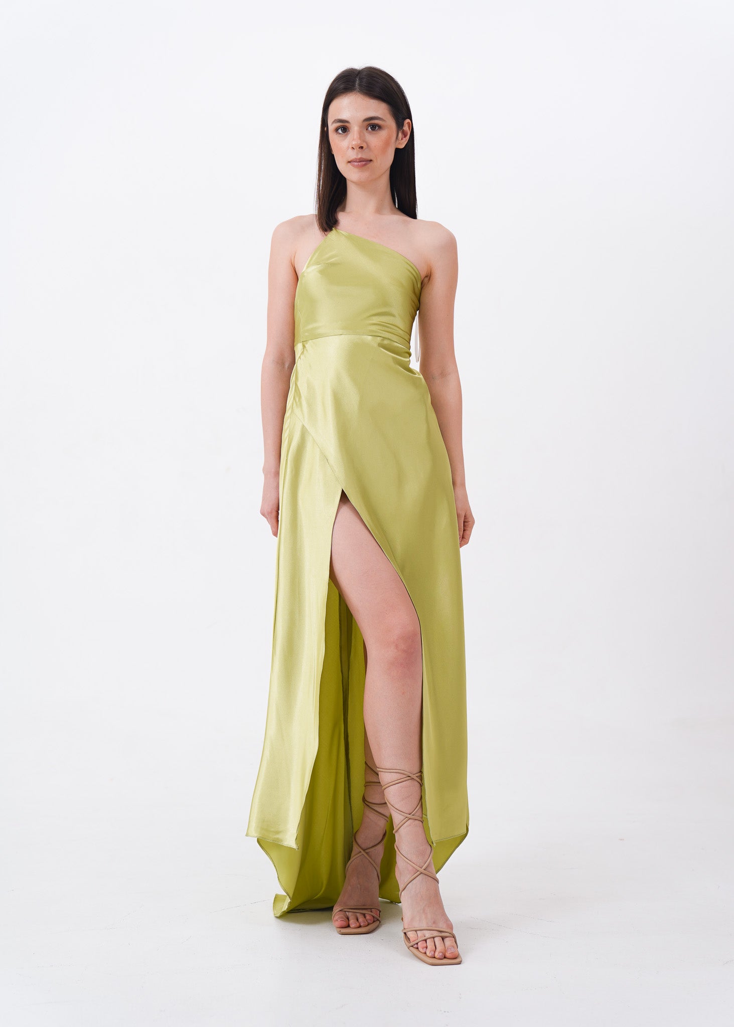 Lime Asymmetrical Silk Dress