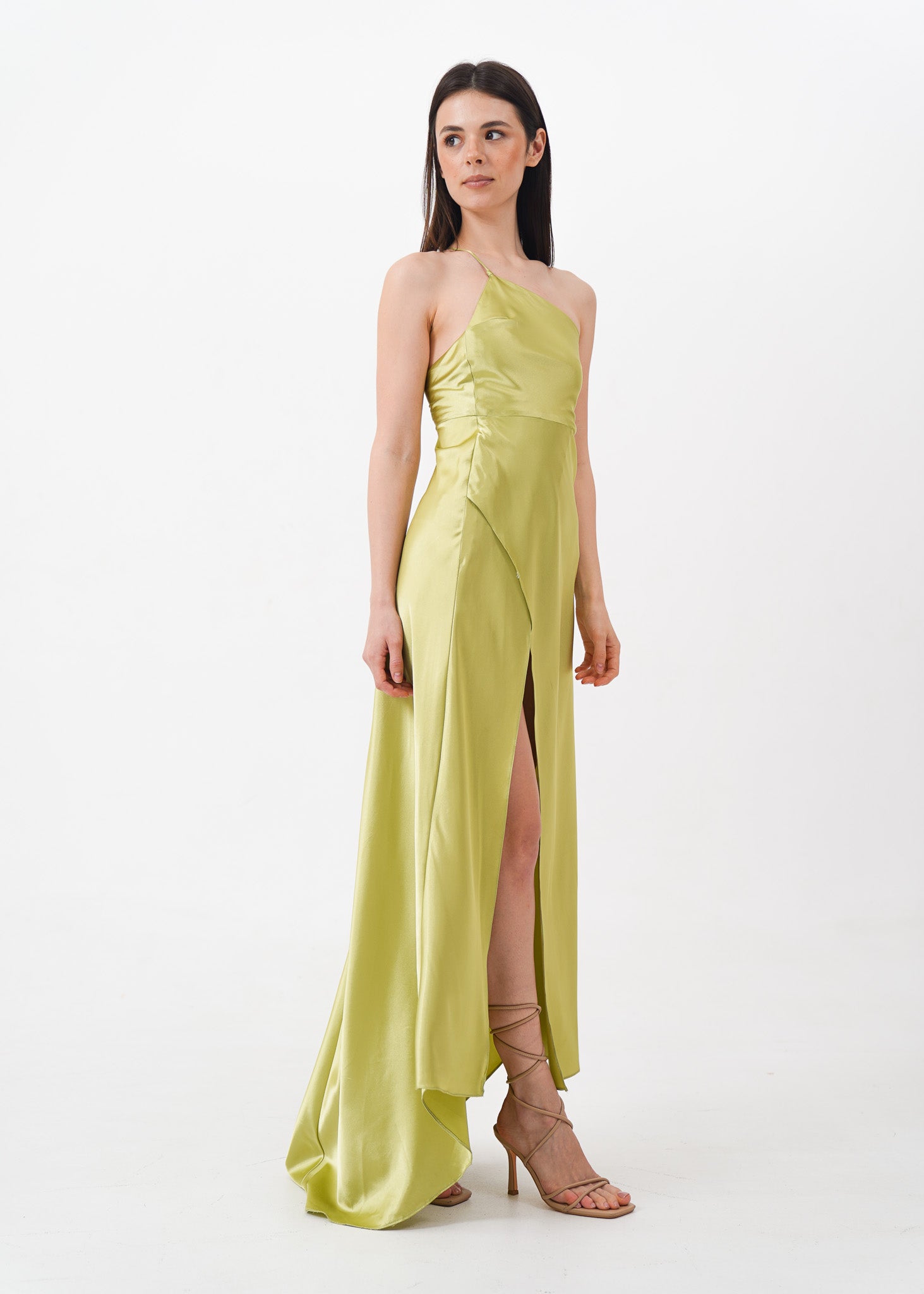 Lime Asymmetrical Silk Dress