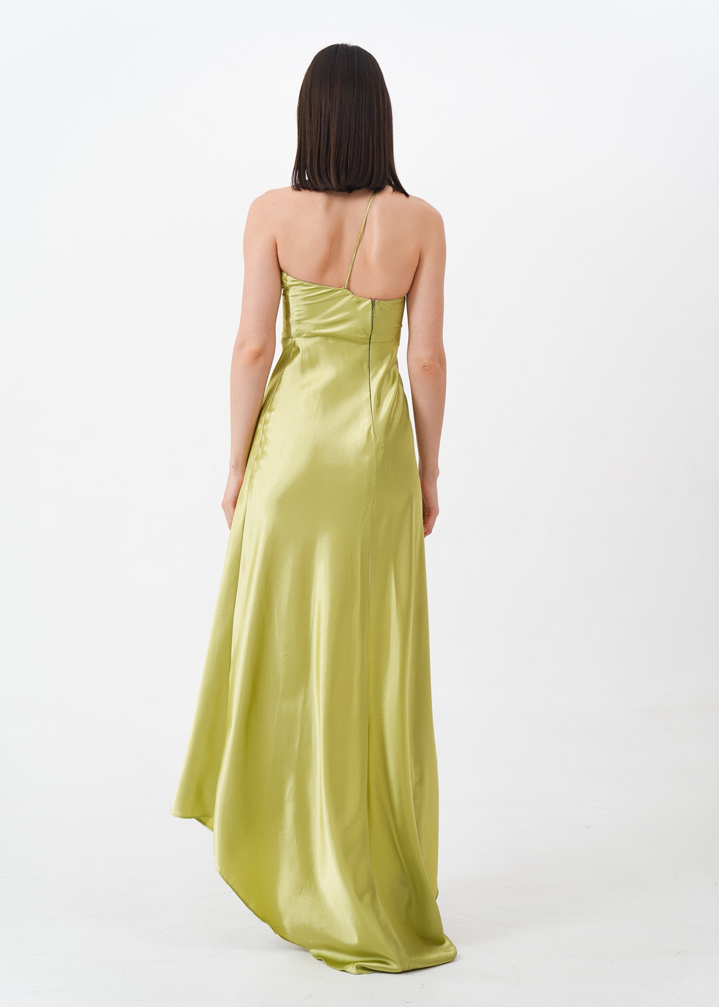 Lime Asymmetrical Silk Dress