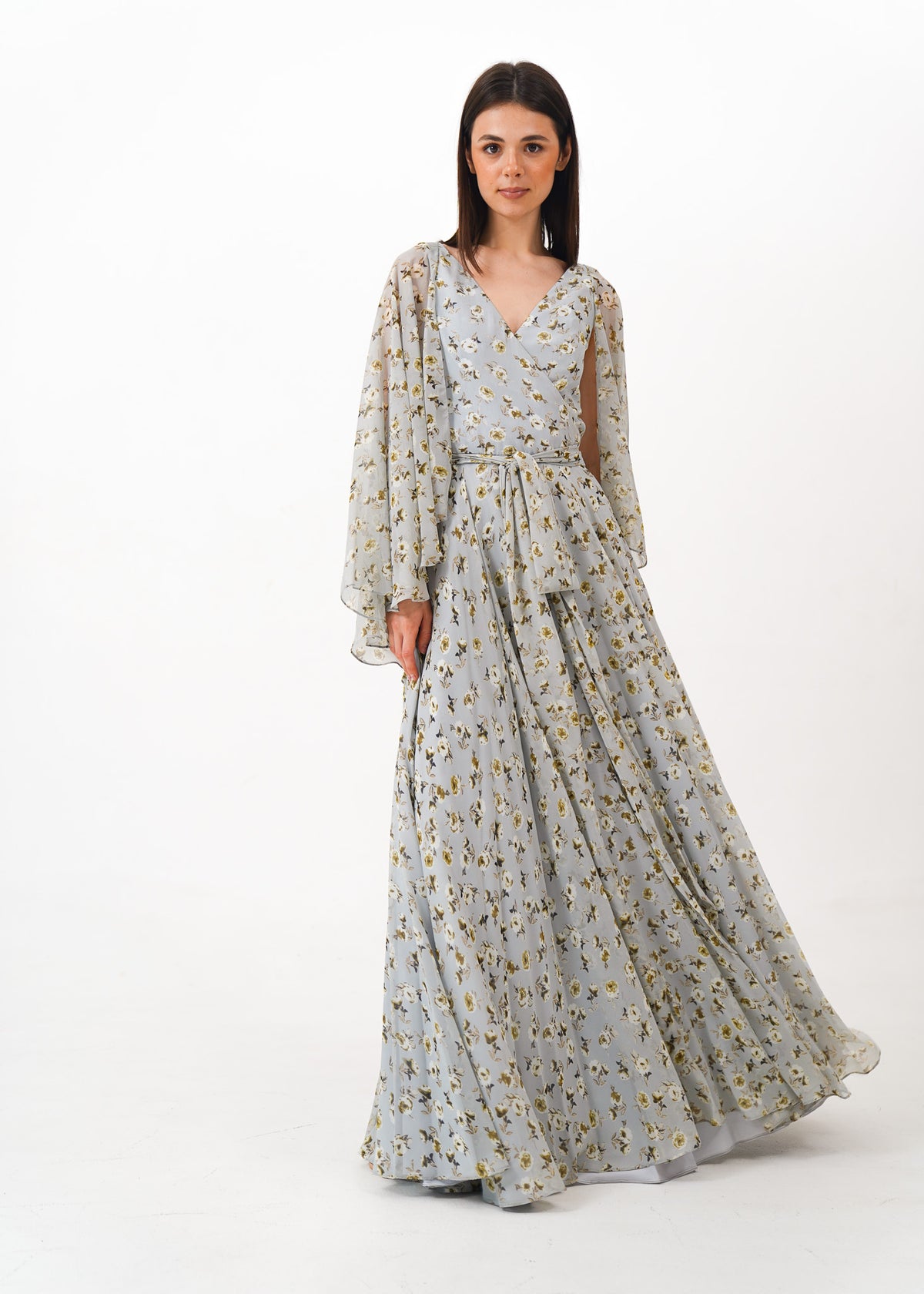 Light Blue Grey Chiffon Dress – VESTIDO