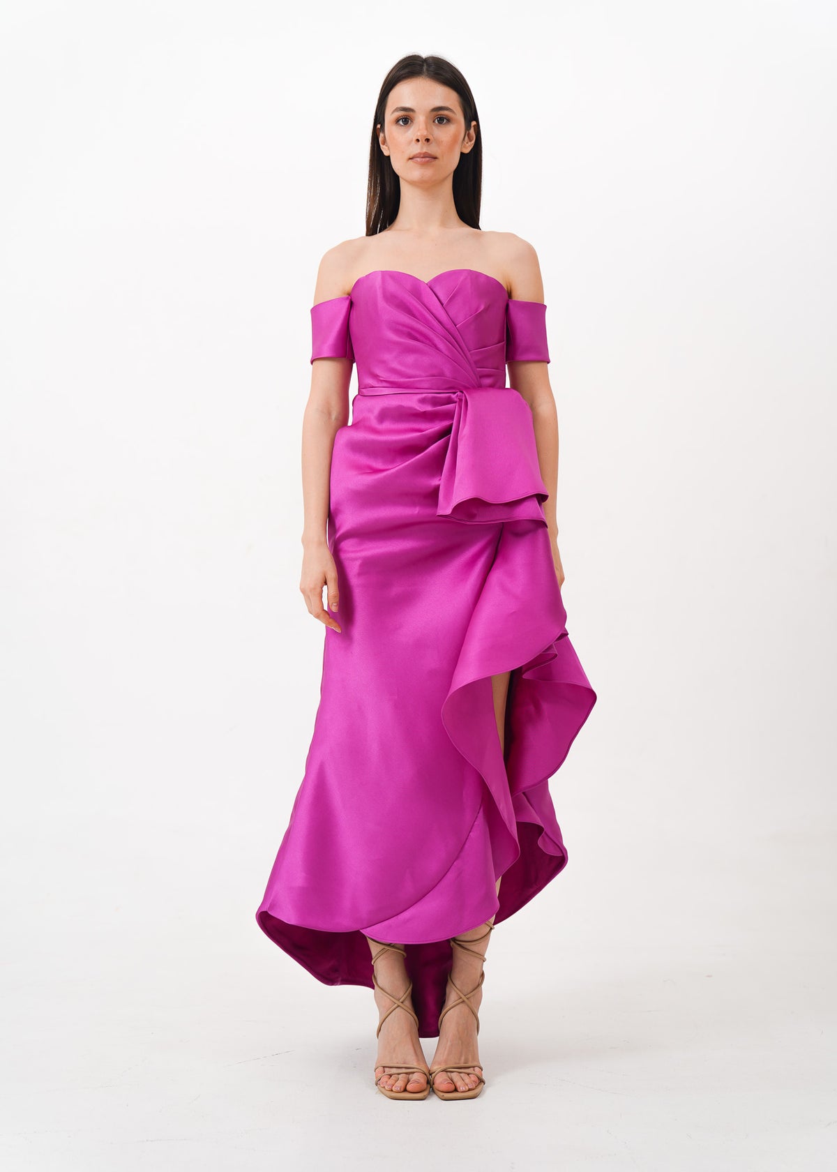 1310419 Fuschia Off-Shoulder Ruffle Dress