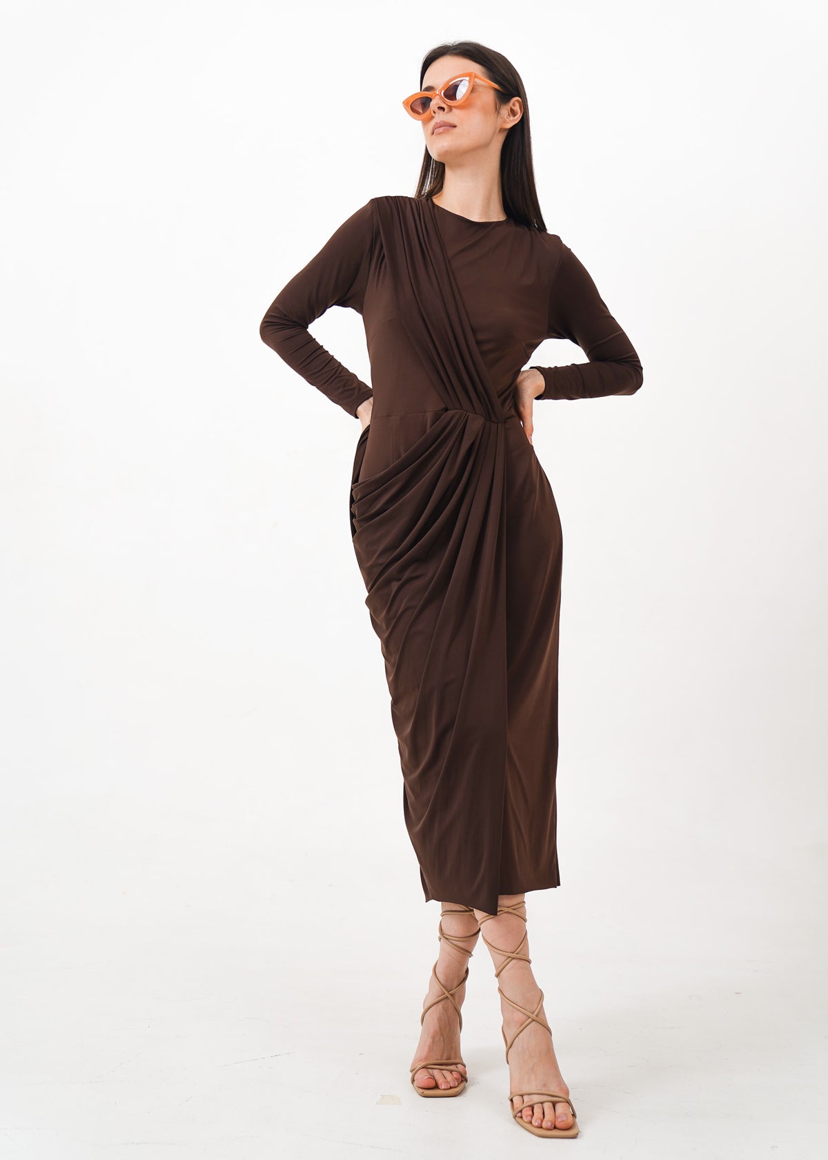 Foiled Shiny Ruched Dress