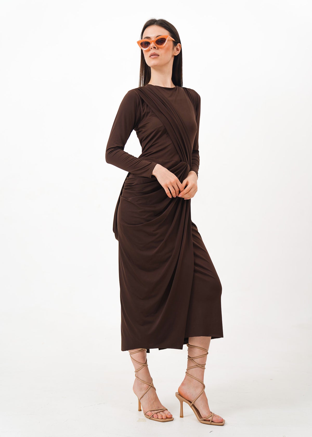 Brown Ruched Dress – VESTIDO