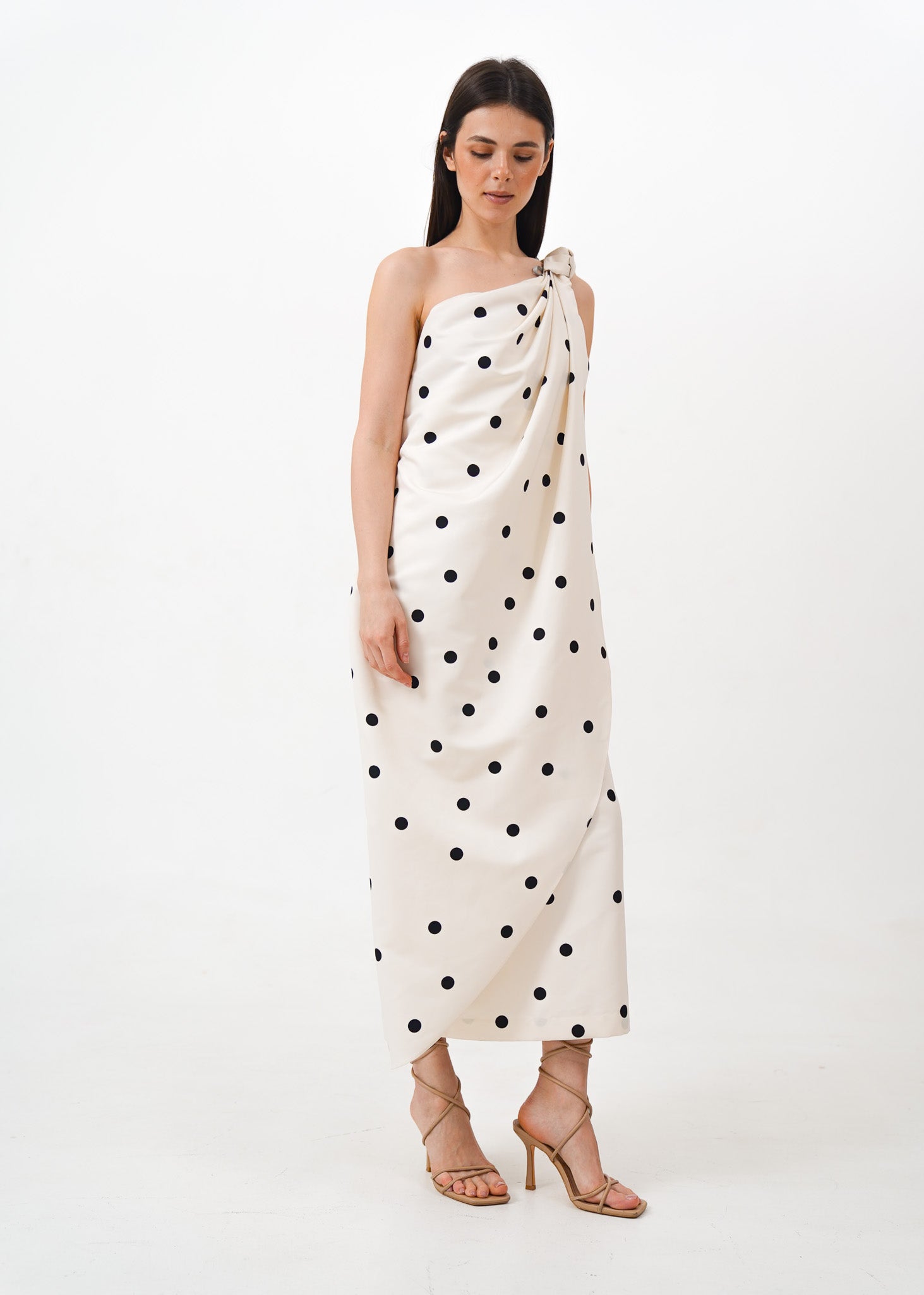 White Polka Dot One Shoulder Dress
