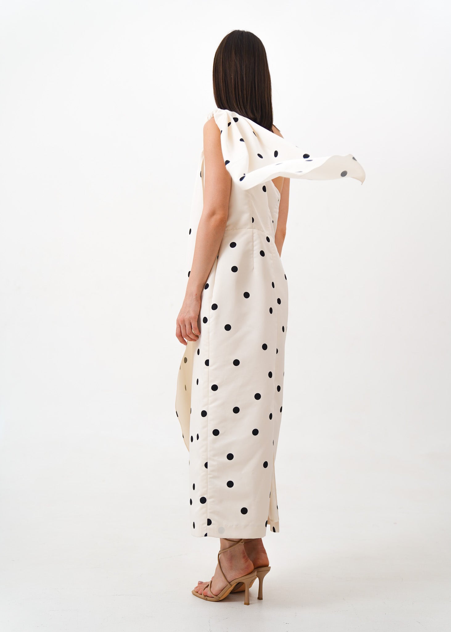 White Polka Dot One Shoulder Dress