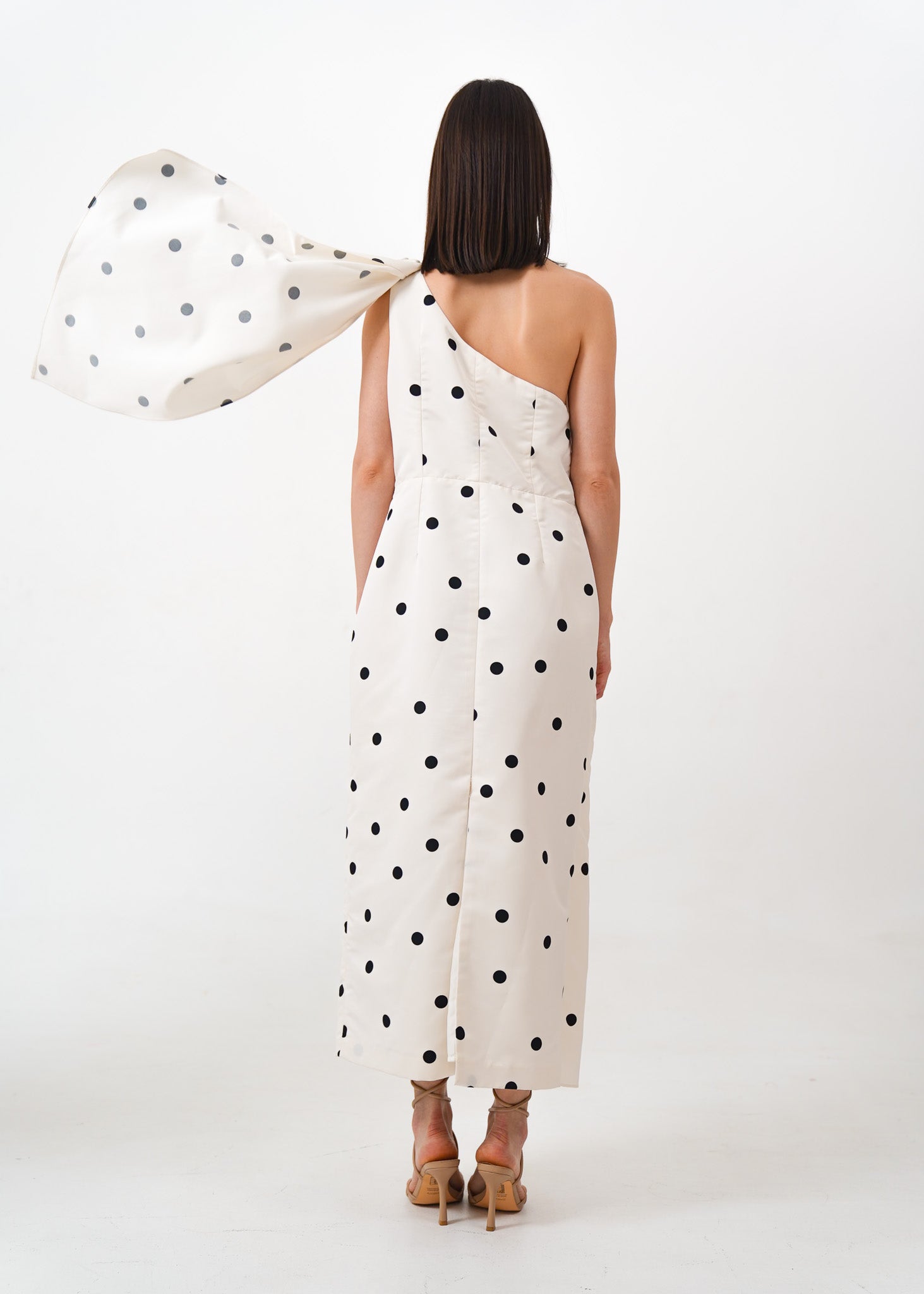 White Polka Dot One Shoulder Dress