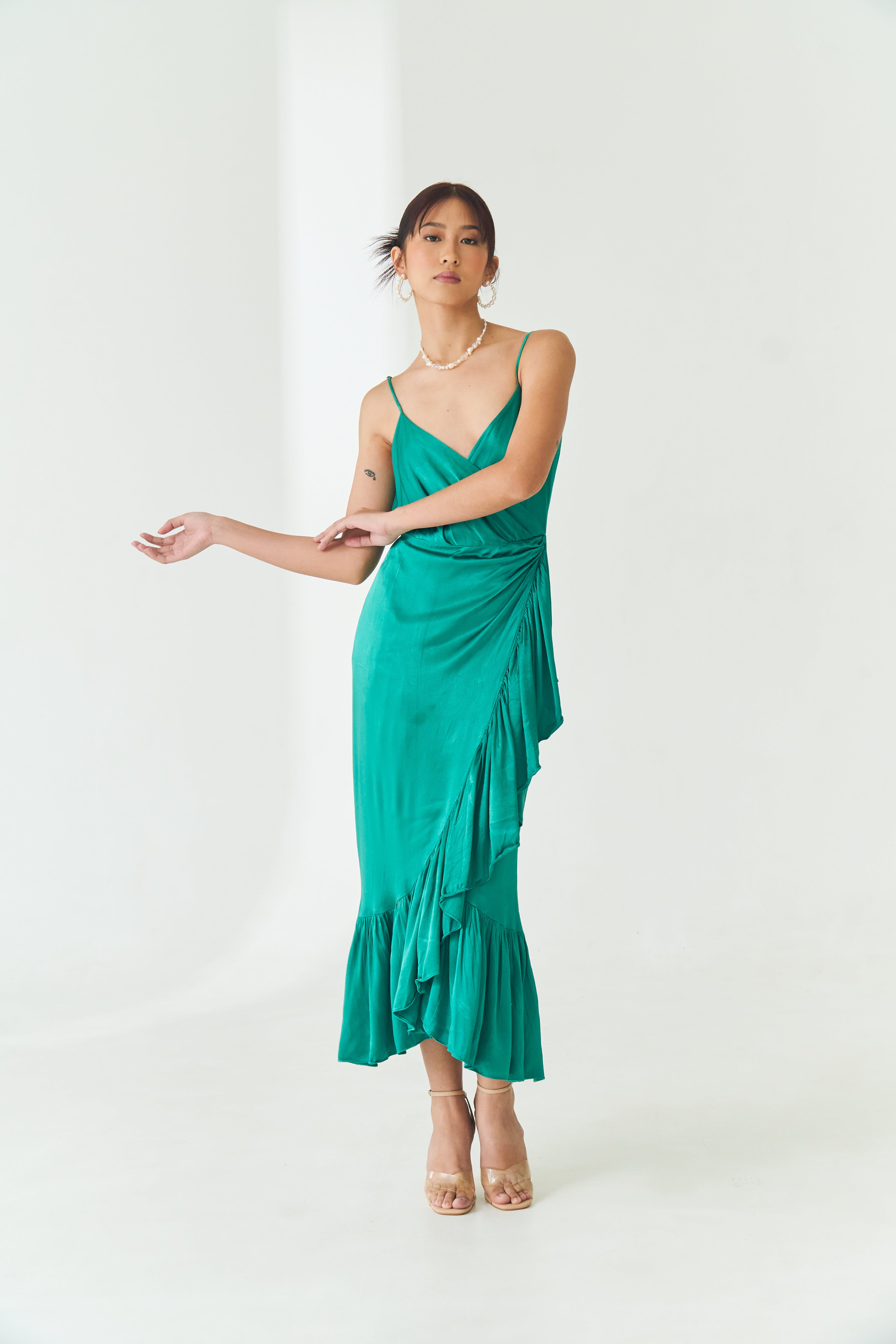 Green Drape Silk Dress