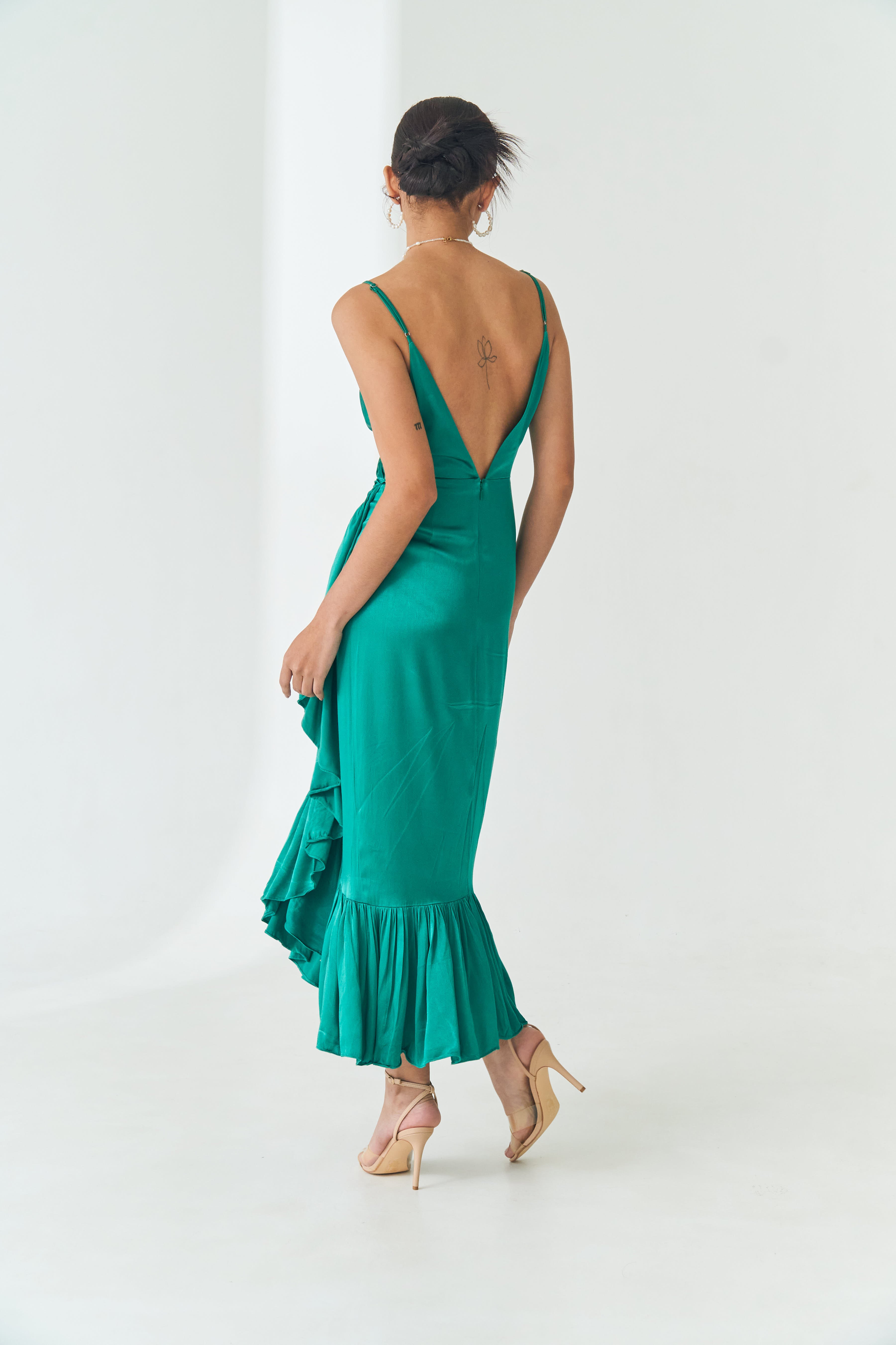 Green Drape Silk Dress