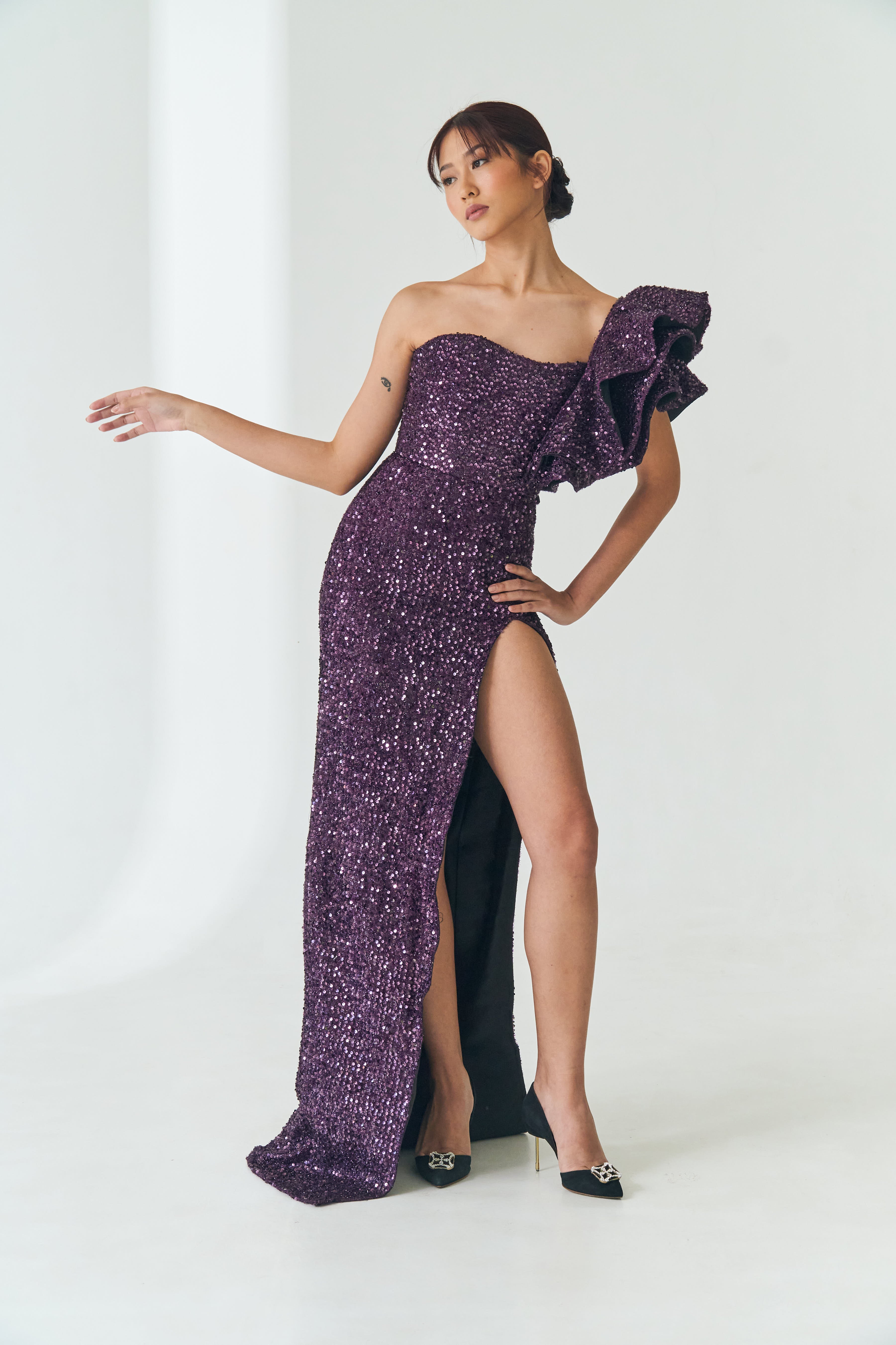 Sequin One Shoulder Gown