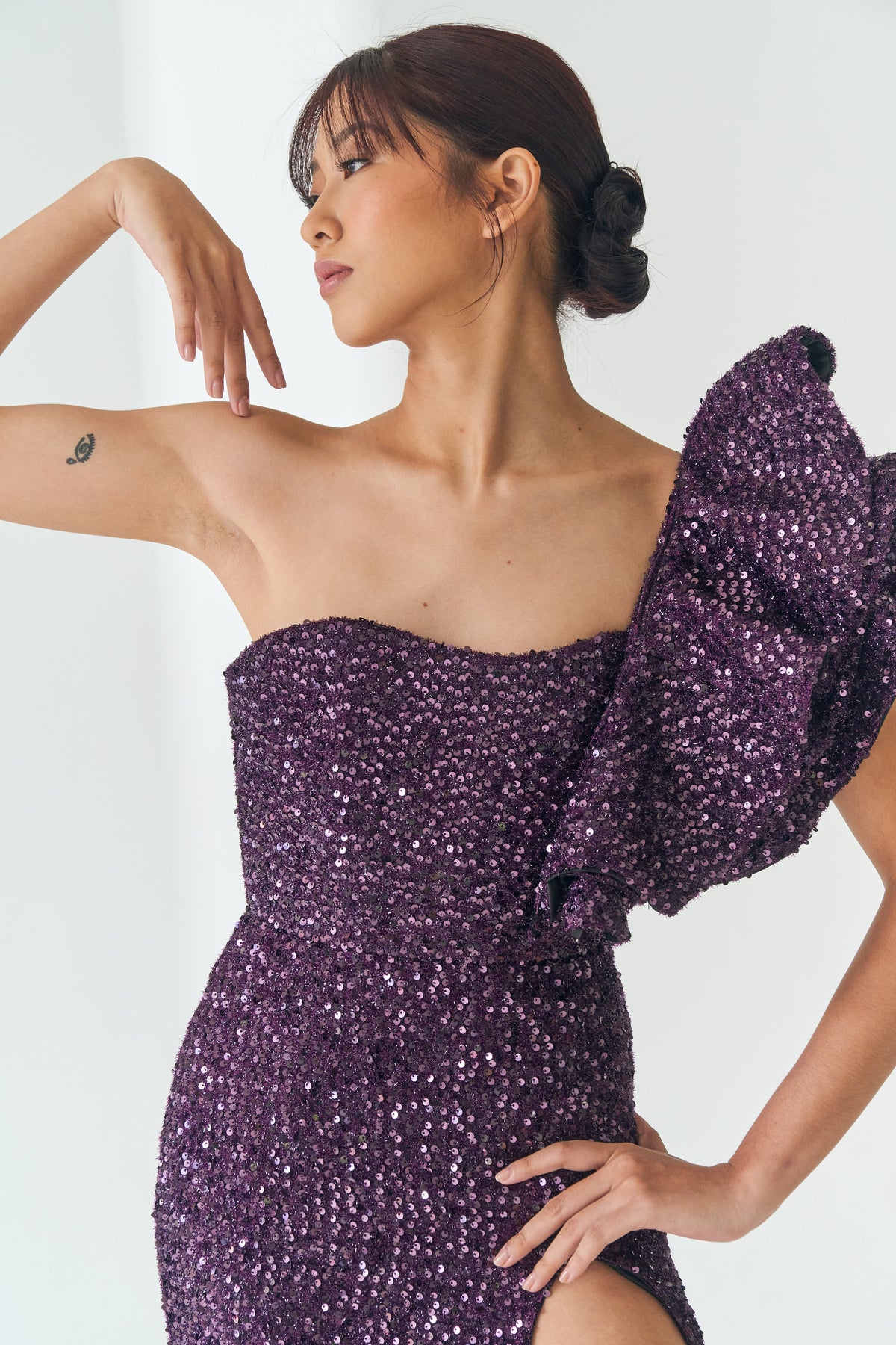 Sequin One-Shoulder Dress with High Slit