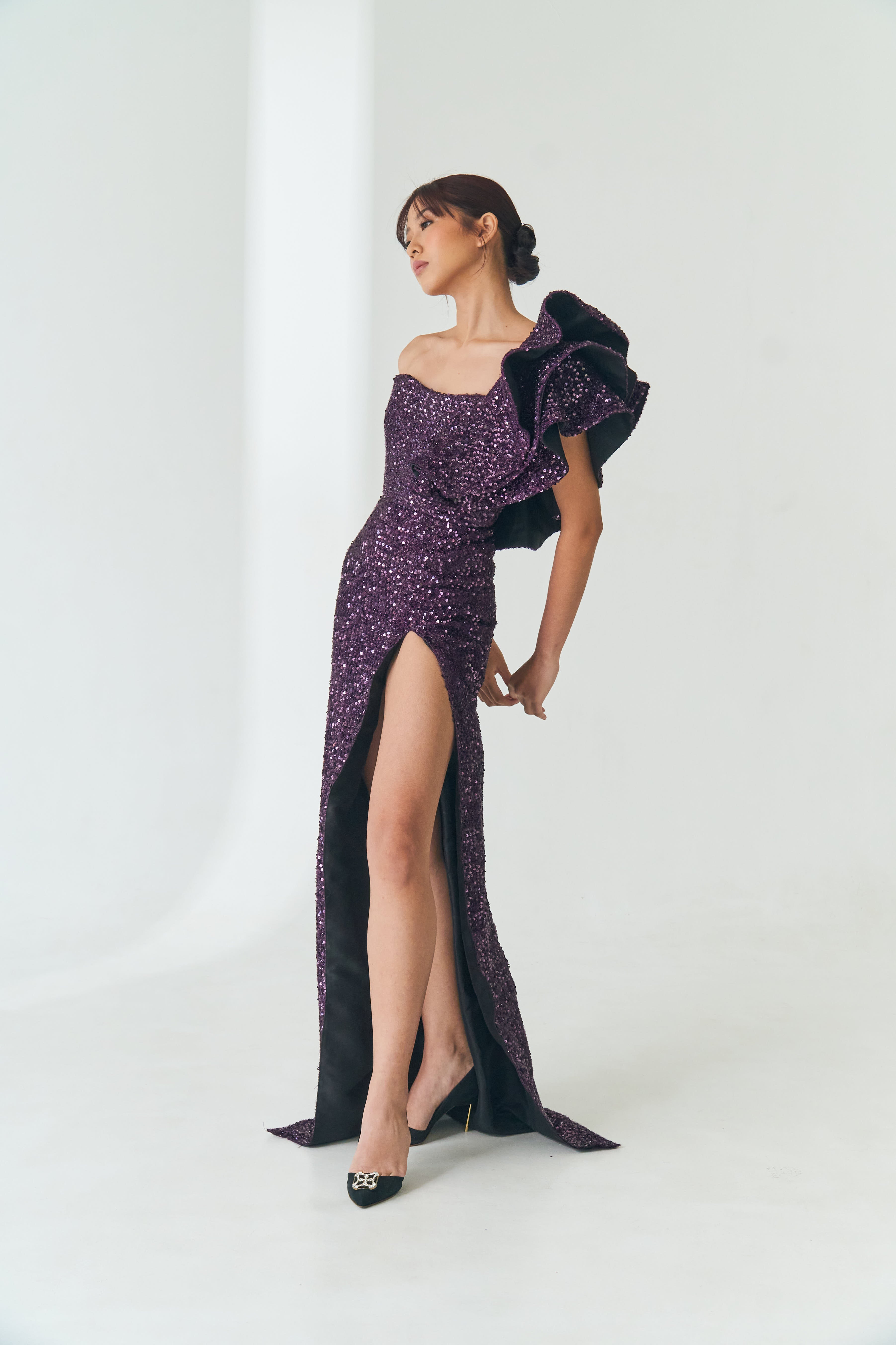 Sequin One Shoulder Gown