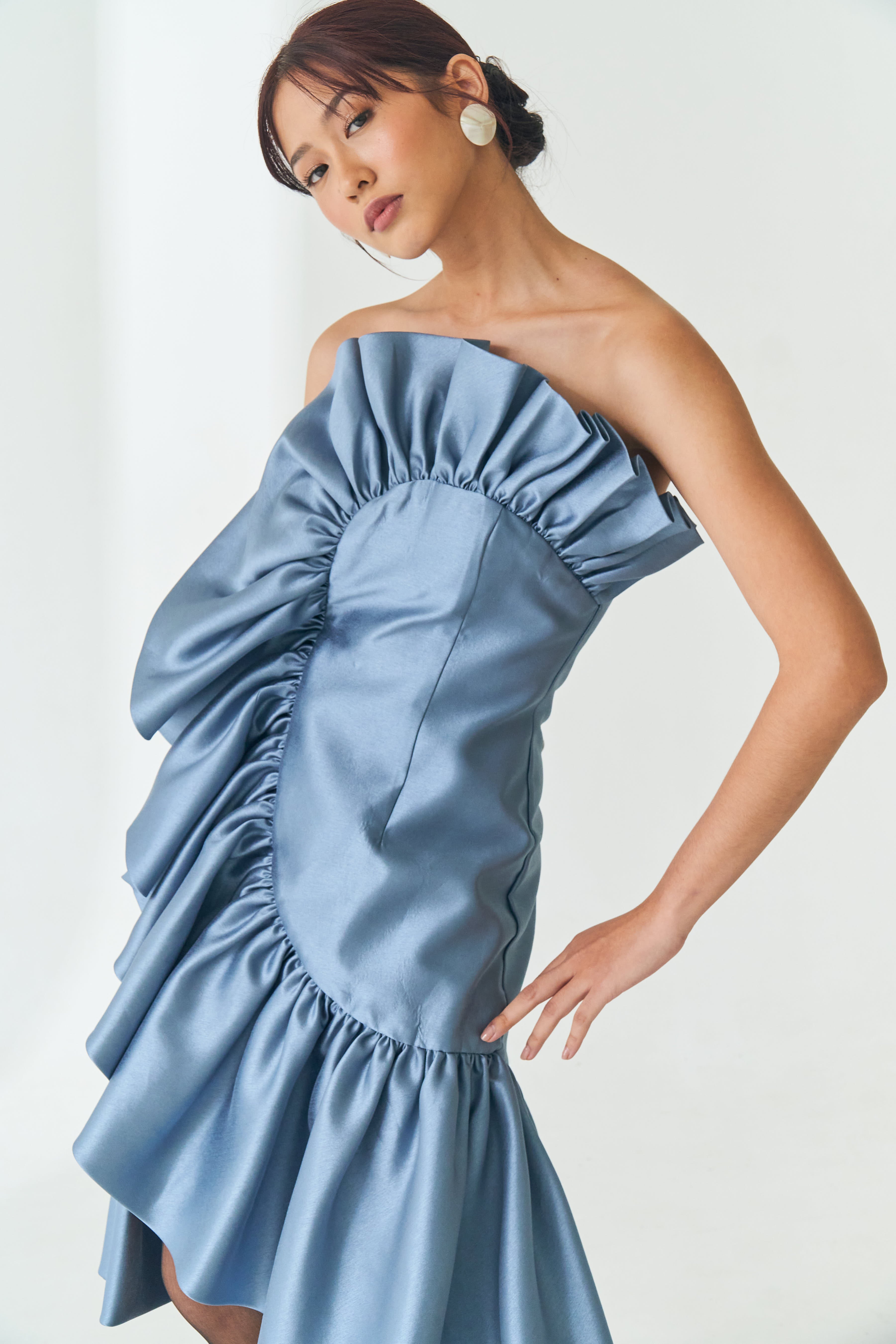 Blue Ruffled Gazar Dress