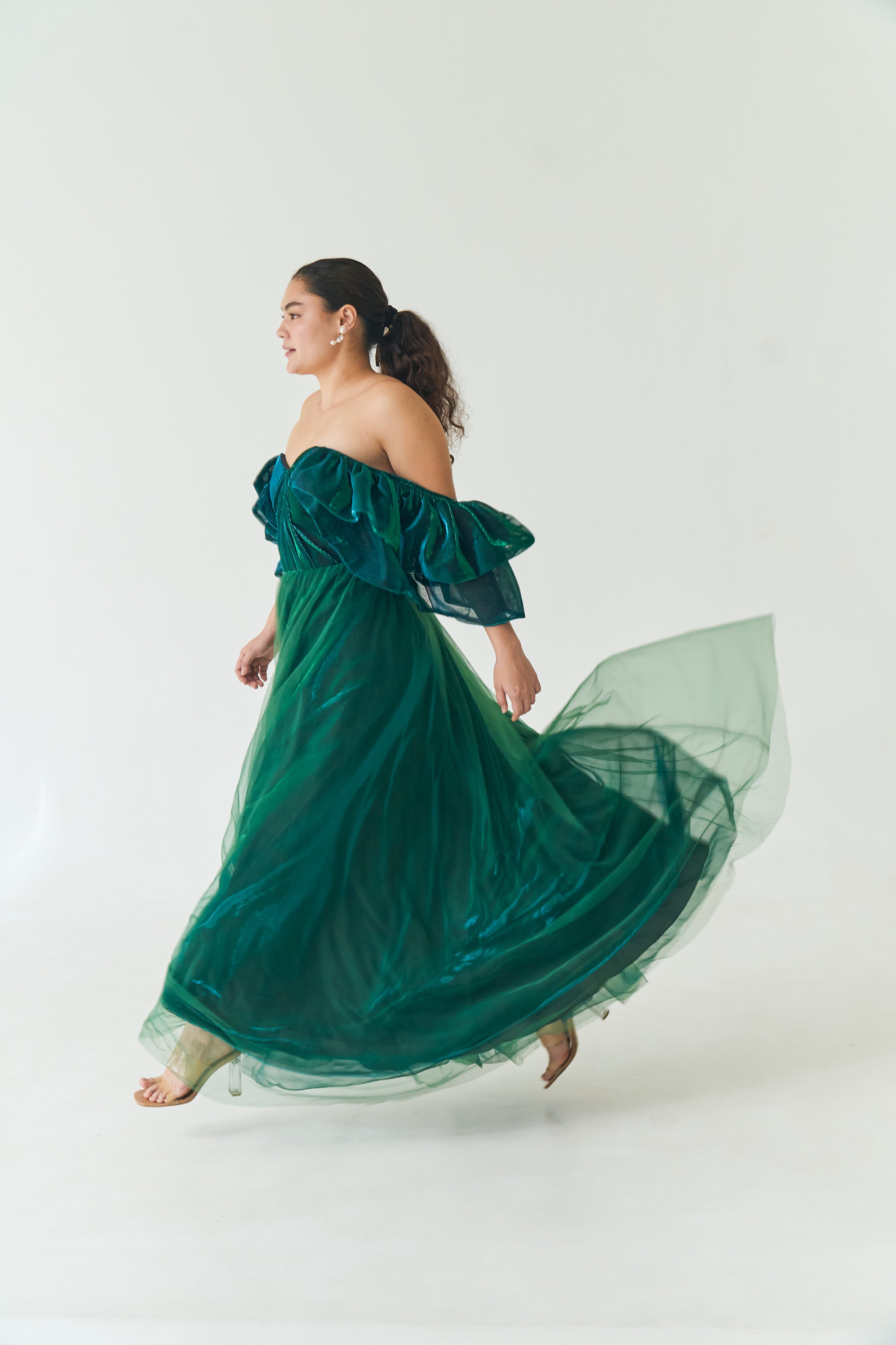 Green Puff Sleeve Gown