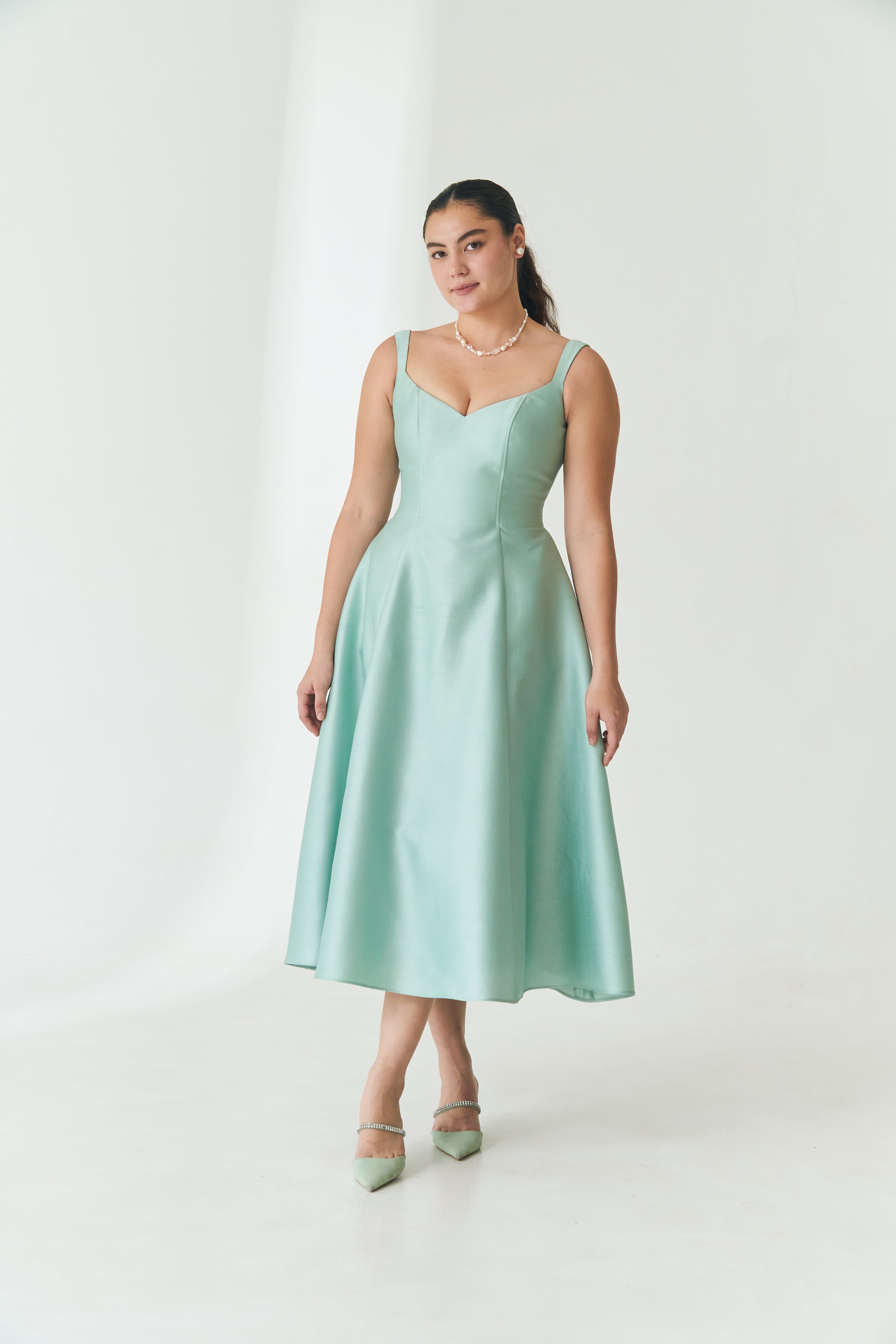 Seafoam A-Line Dress with Cape