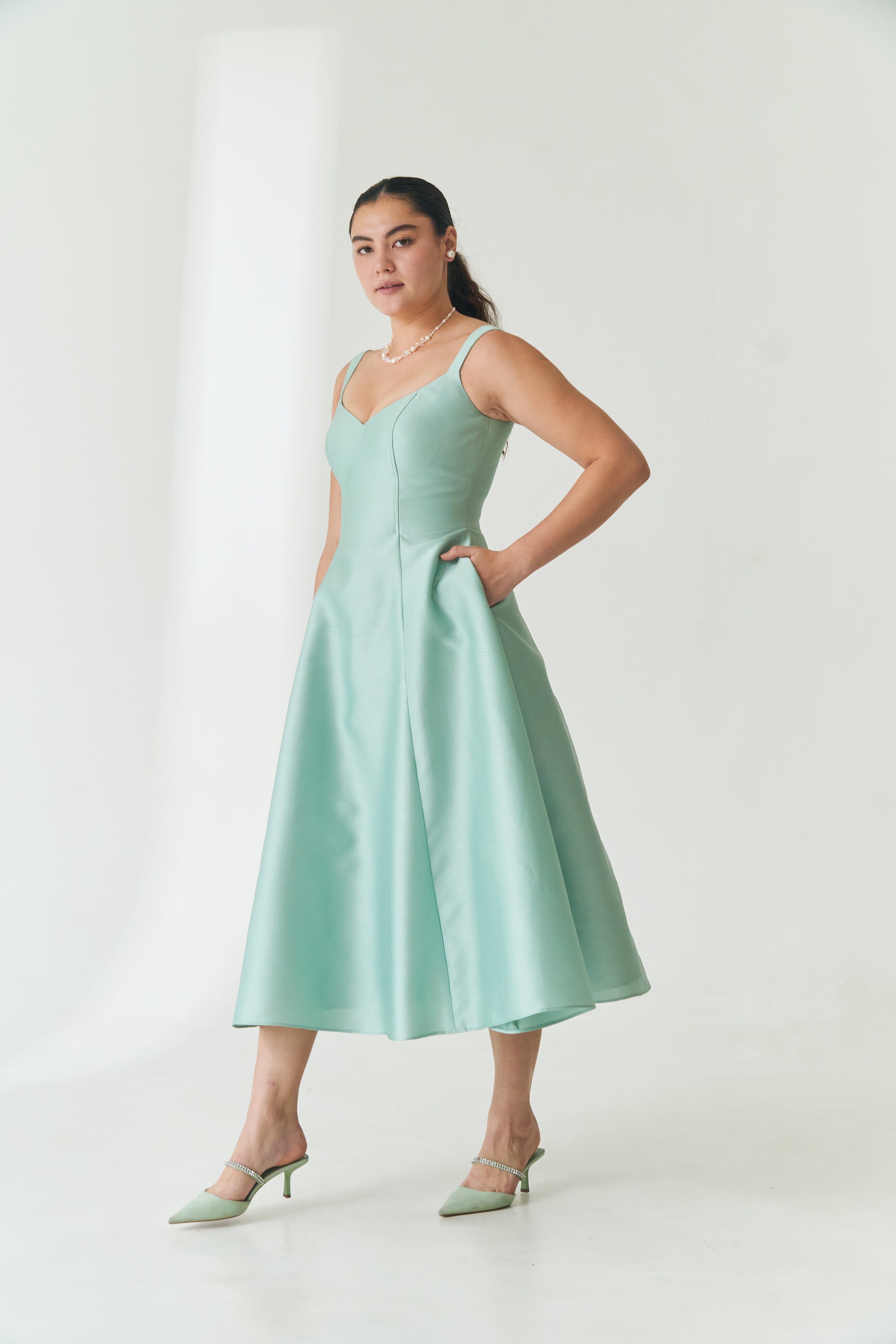 Seafoam A-Line Dress with Cape