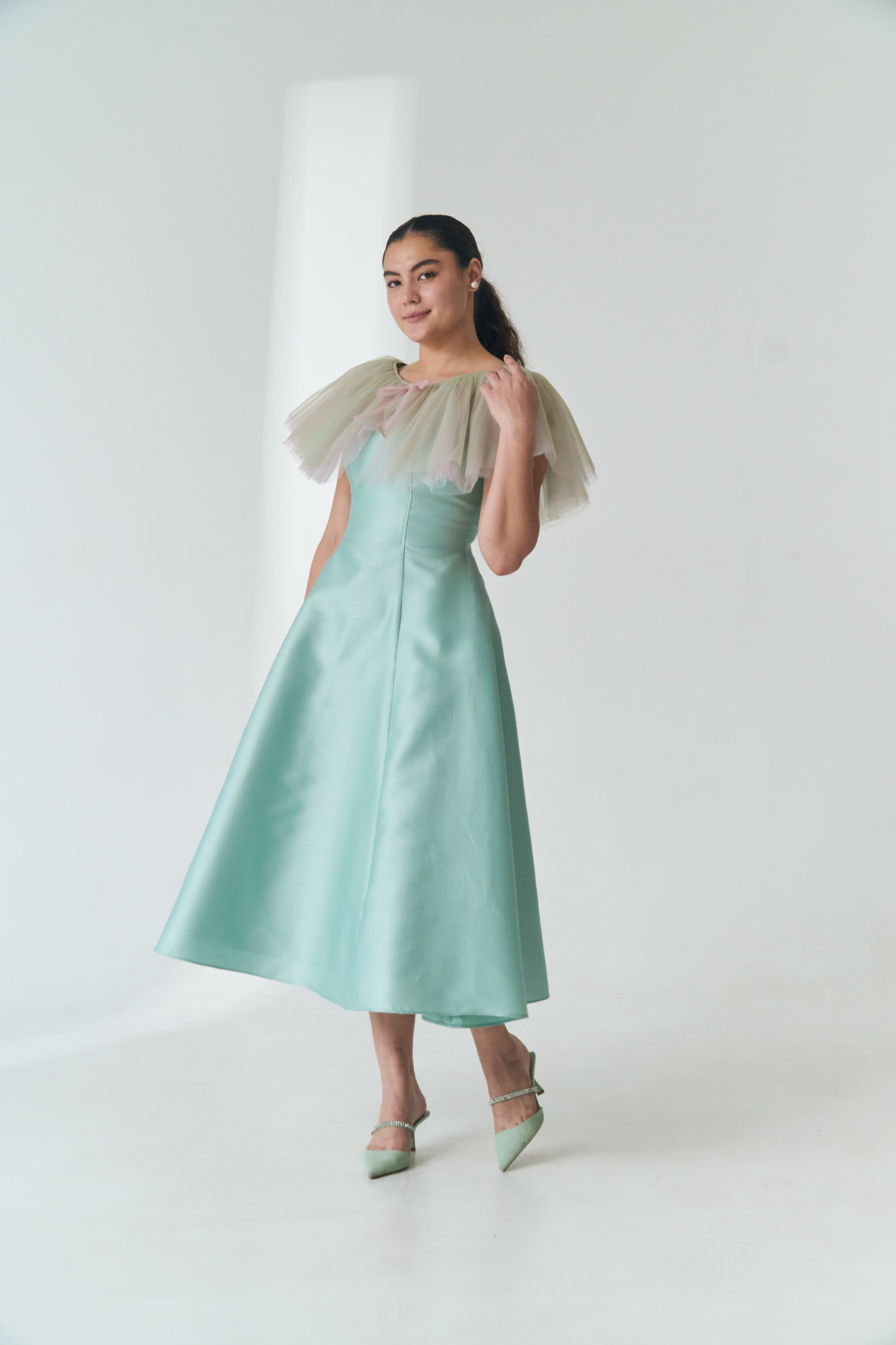 Seafoam A-Line Dress with Cape