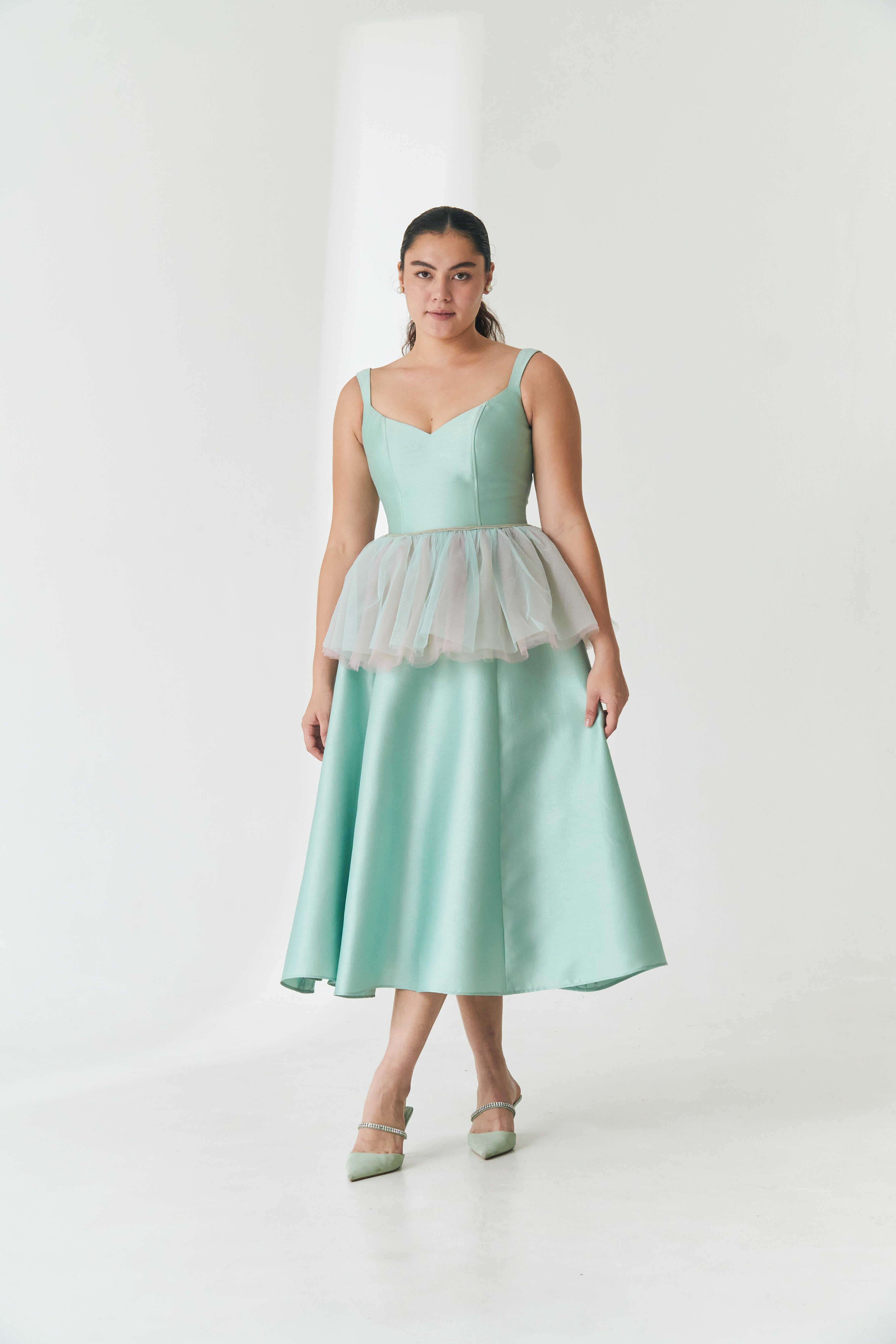 Seafoam A-Line Dress with Cape