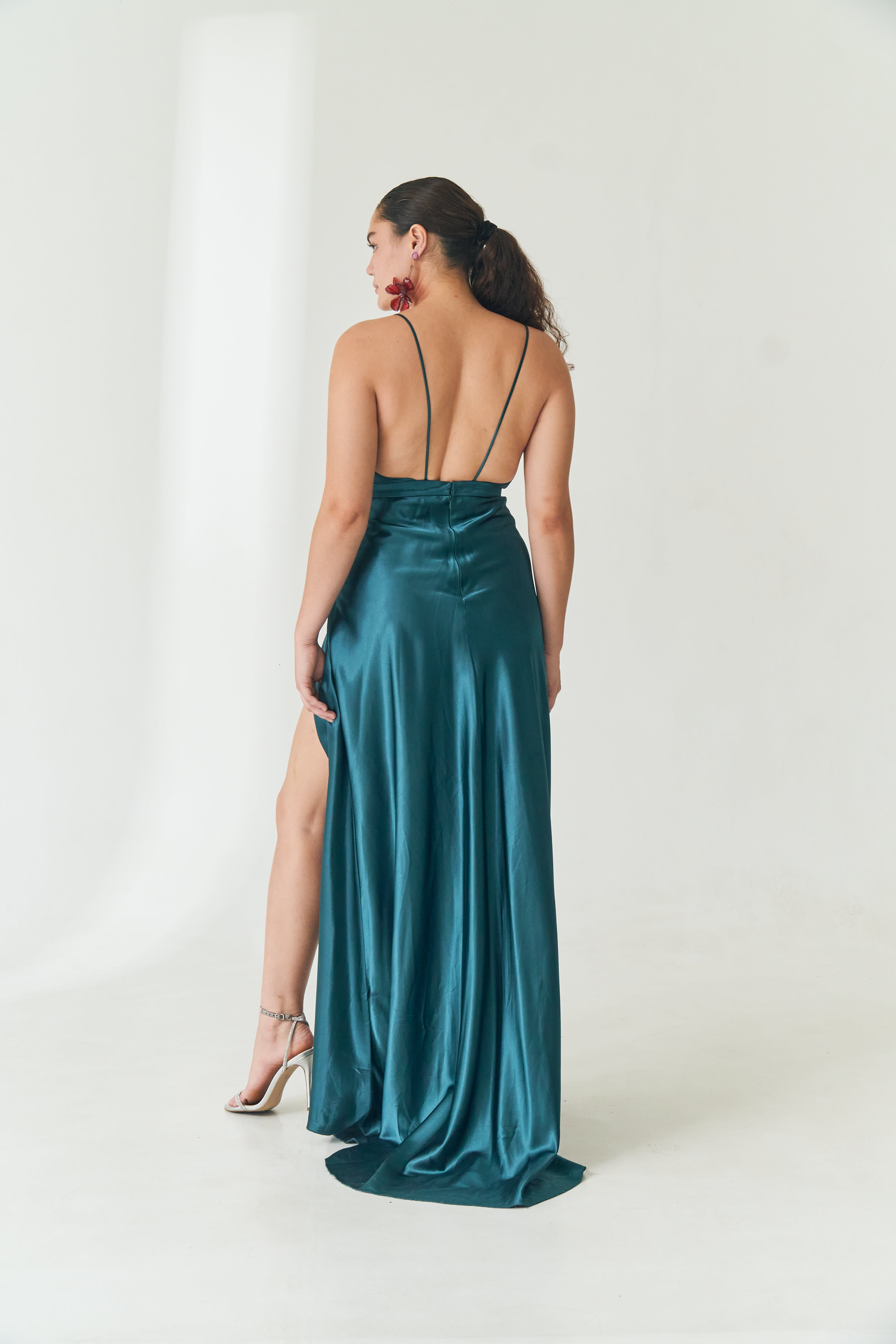 Emerald Low Back Silk Dress