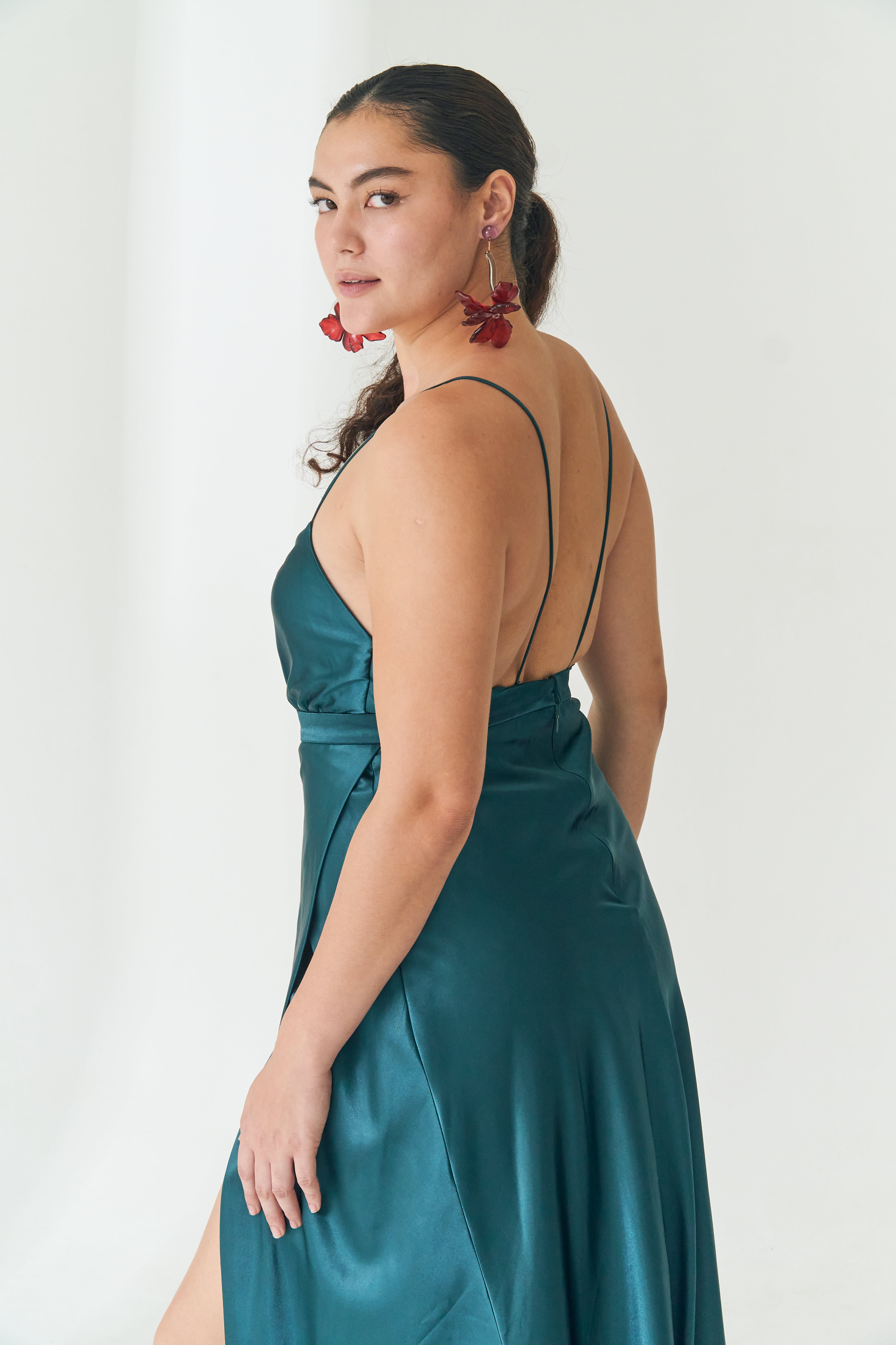 Emerald Low Back Silk Dress