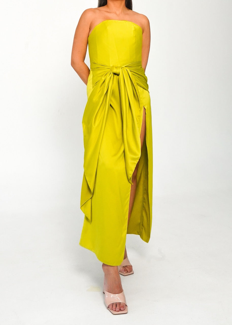 Chartreuse Silk Dress with Bow Detail