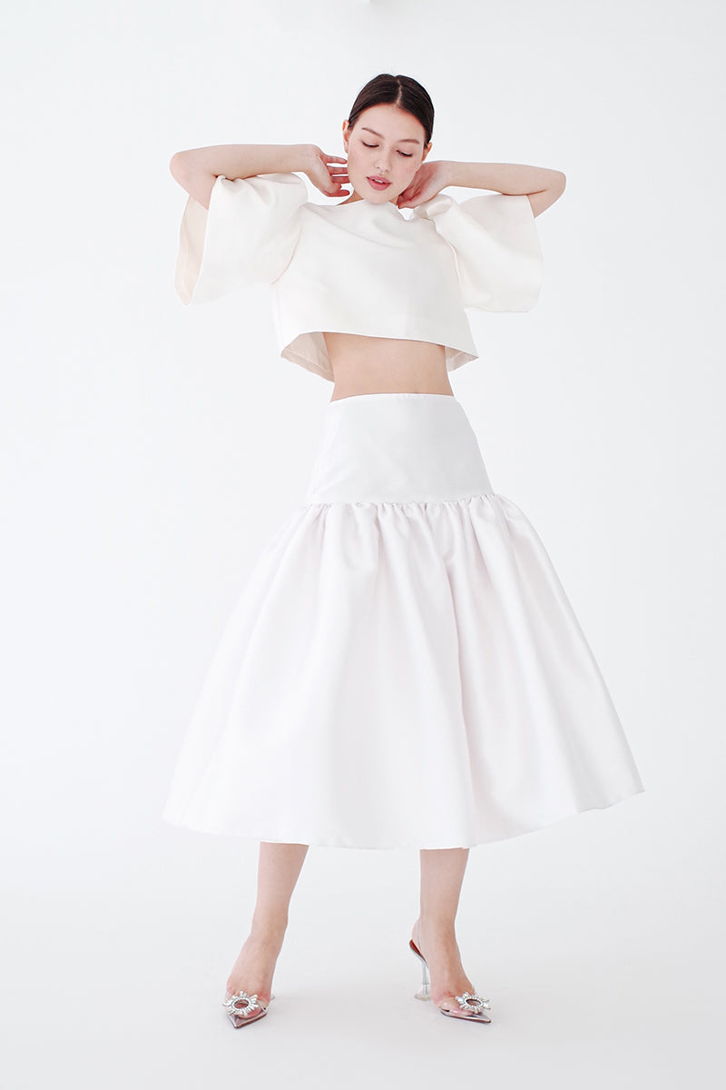 White Camisa Top and Skirt Set