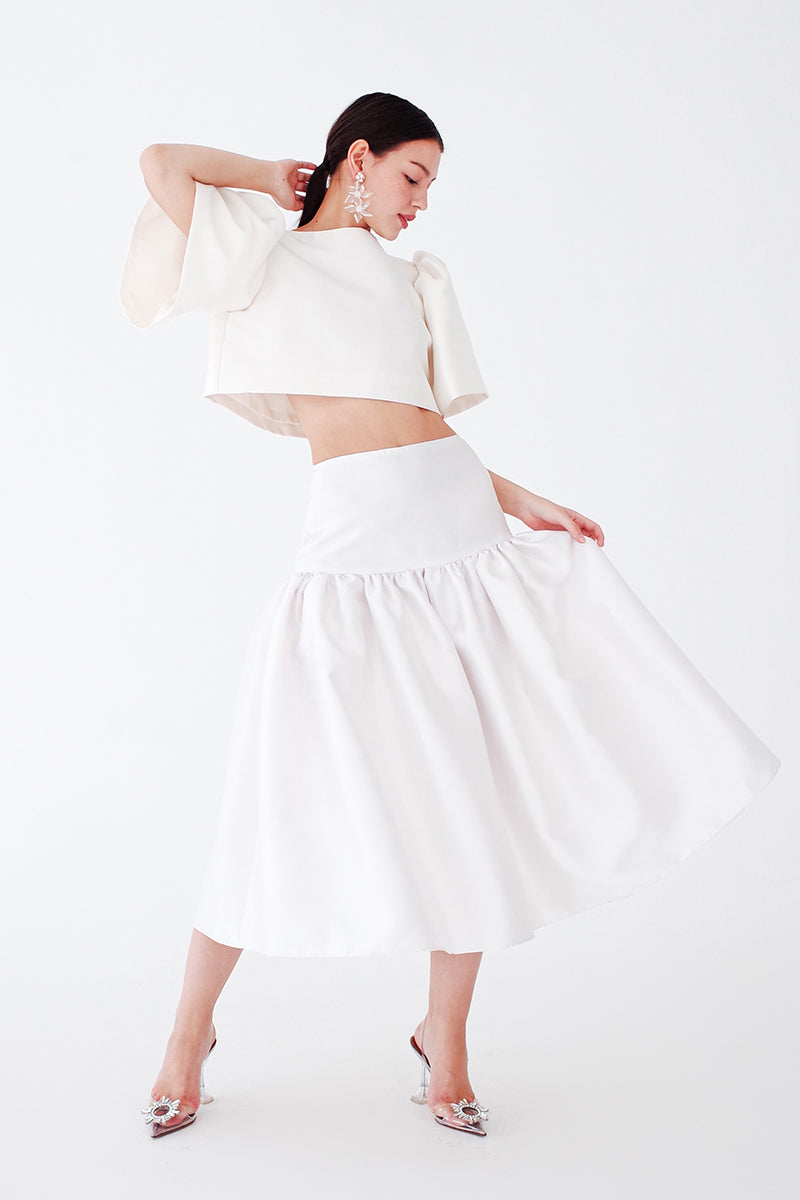 White Camisa Top and Skirt Set