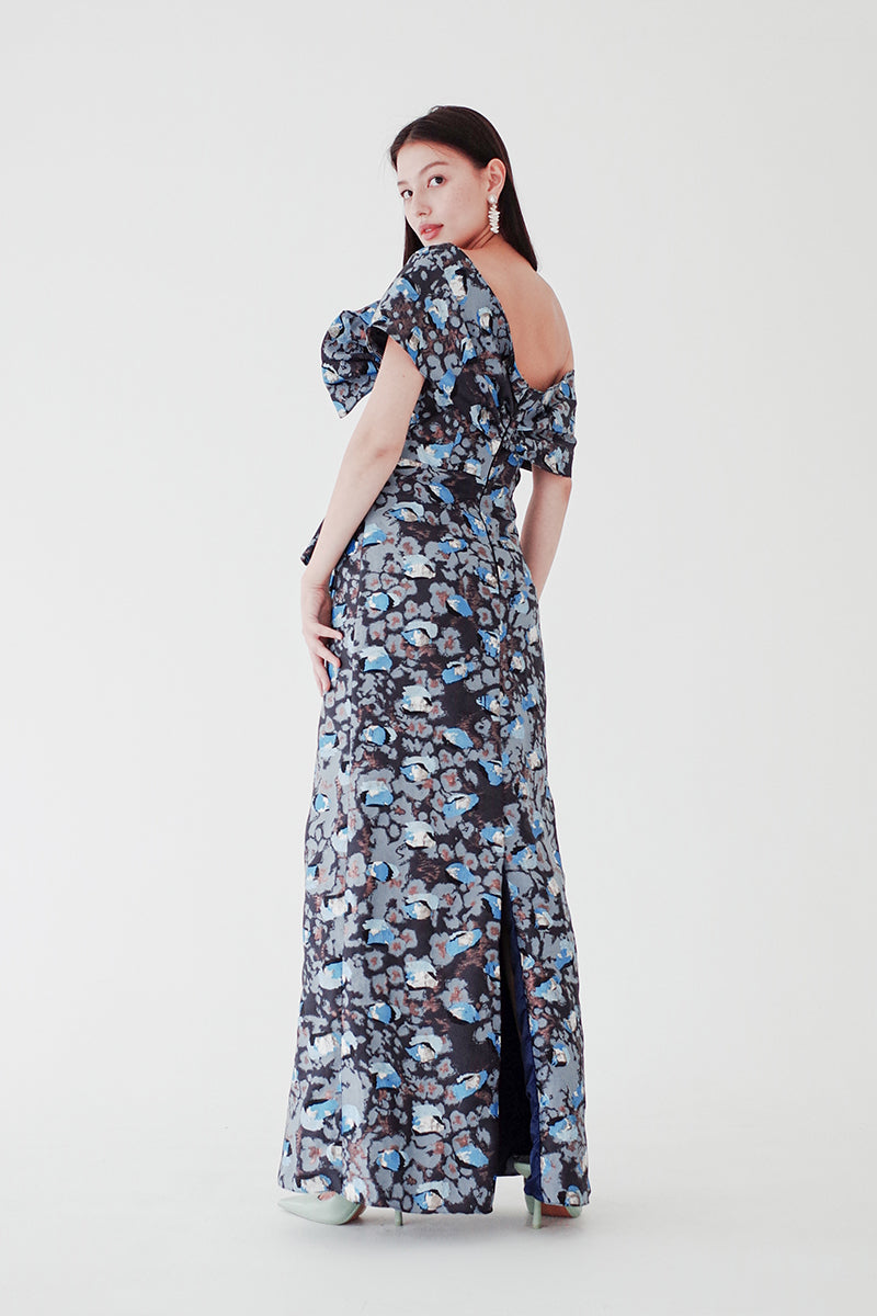 Printed Off Shoulder Gown