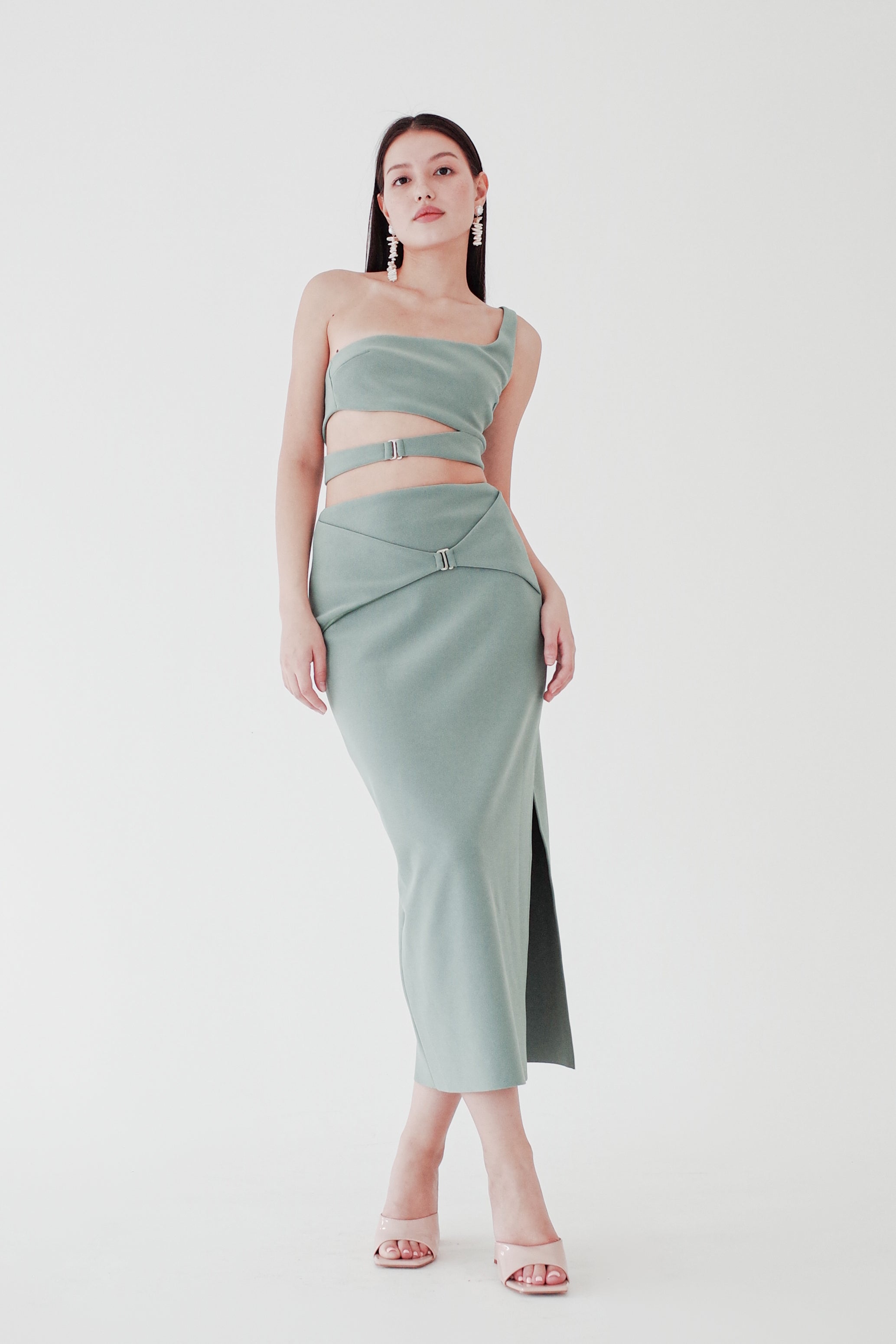Asymmetrical Top and Side Slit Skirt Set