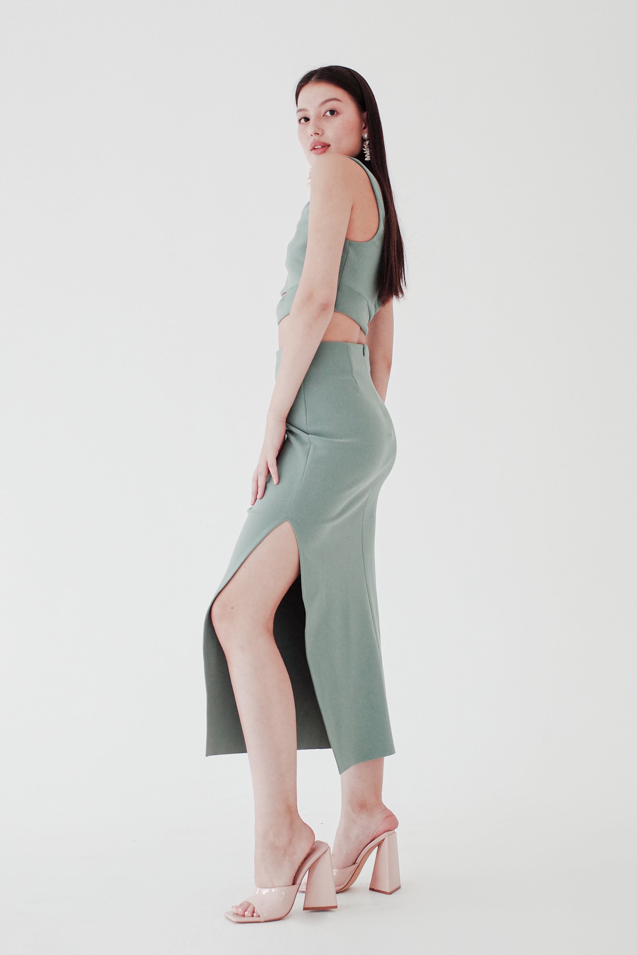 Asymmetrical Top and Side Slit Skirt Set