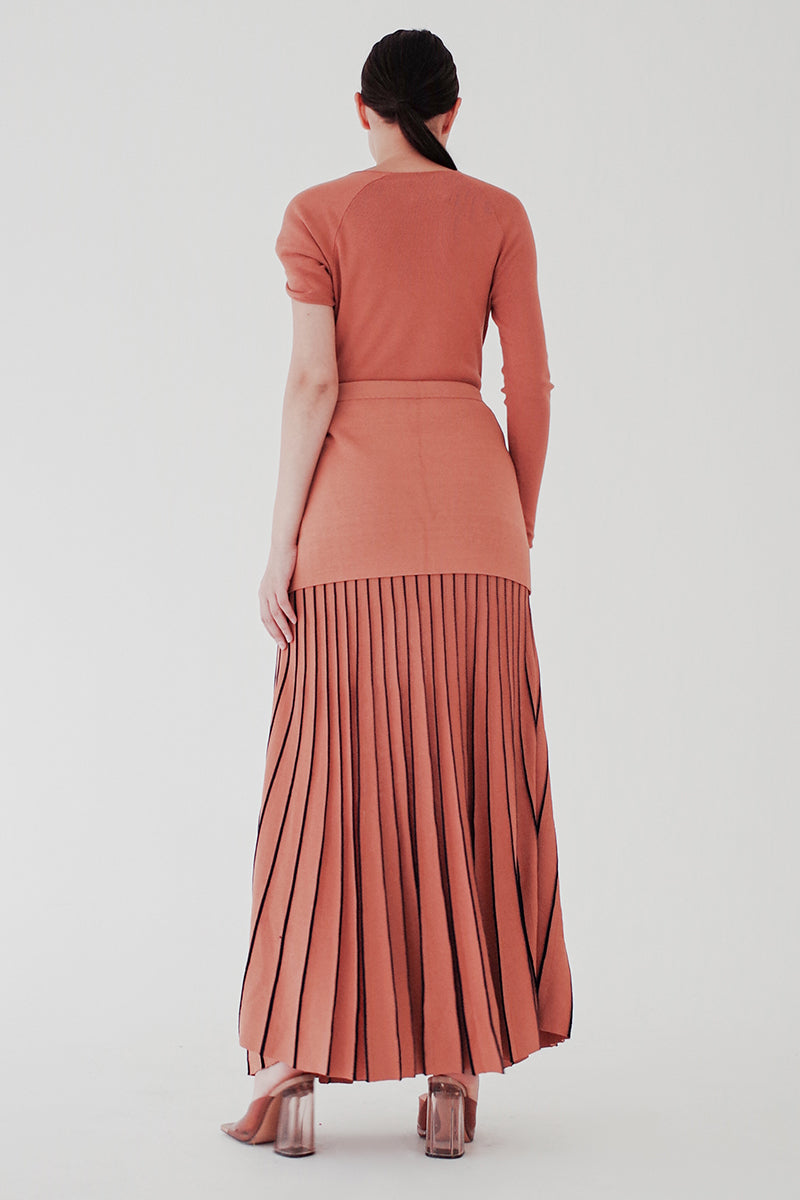 Asymmetrical Knitted Top and Pleated Skirt Set