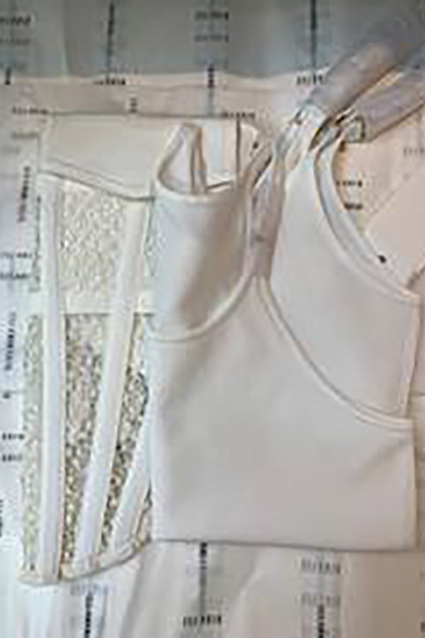 Lace Pocket Corset with Garter Tank in Ivory