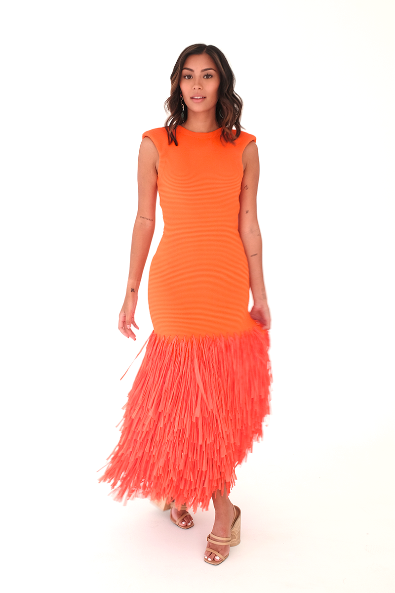 Orange Raffia Dress