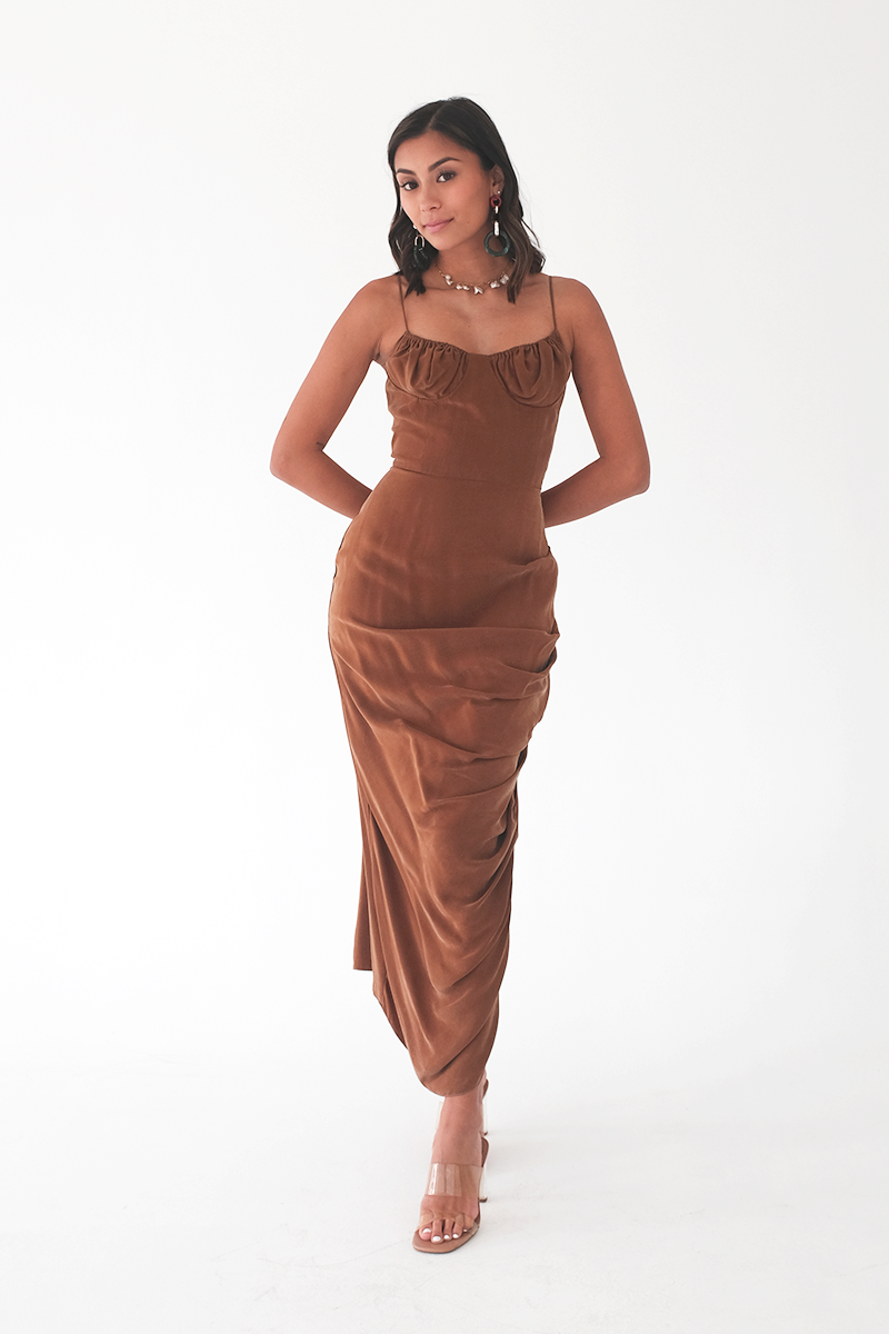 Brown Ruched Dress